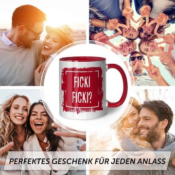 GRAVURZEILE Tasse mit Spruch - Ficki Ficki? - Geschenk für Paare & Verliebte, Keramik, Farbe: Rot