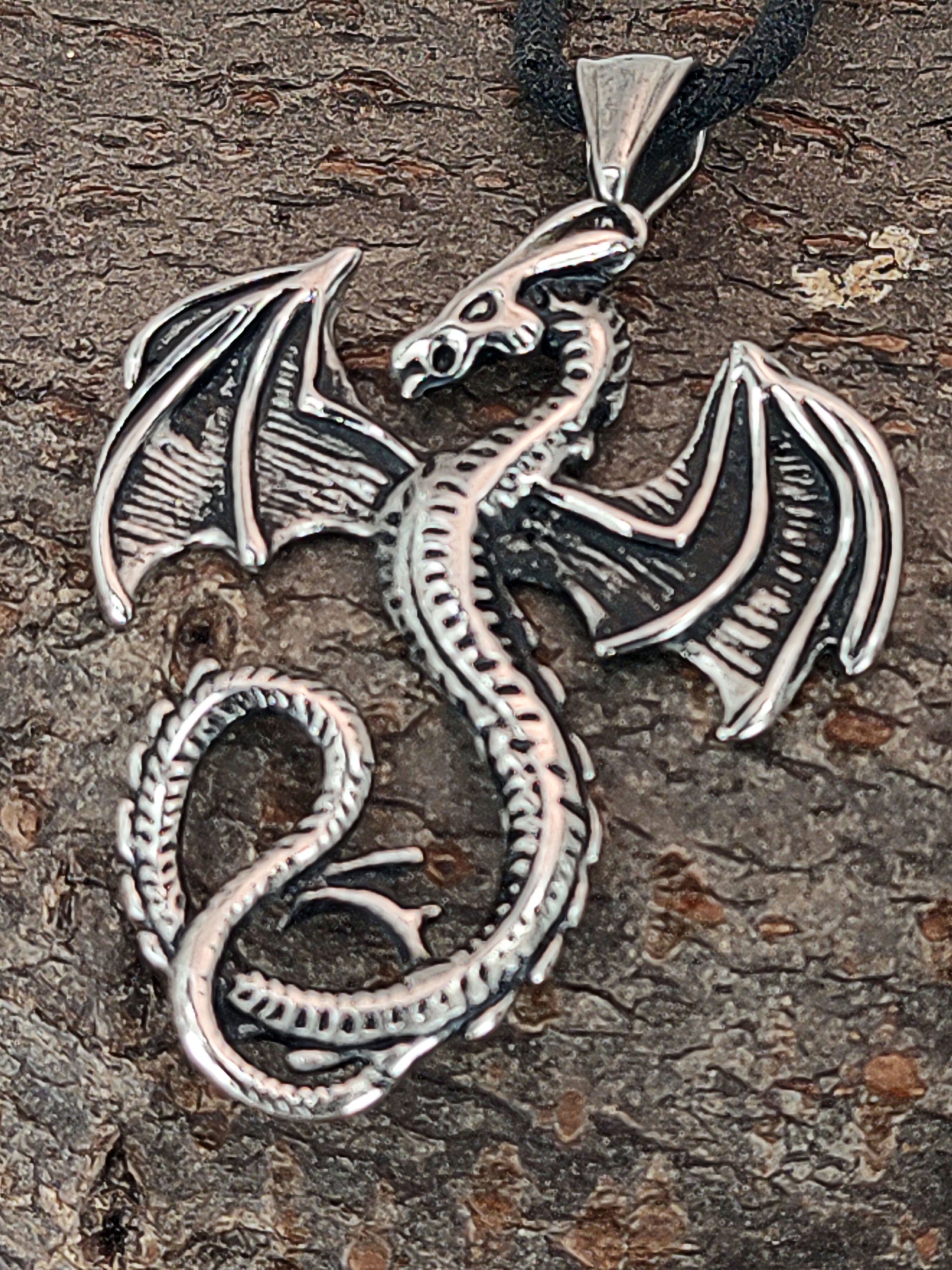 Kiss of Leather Kettenanhänger großer Drachen aus Edelstahl Drache Dragon