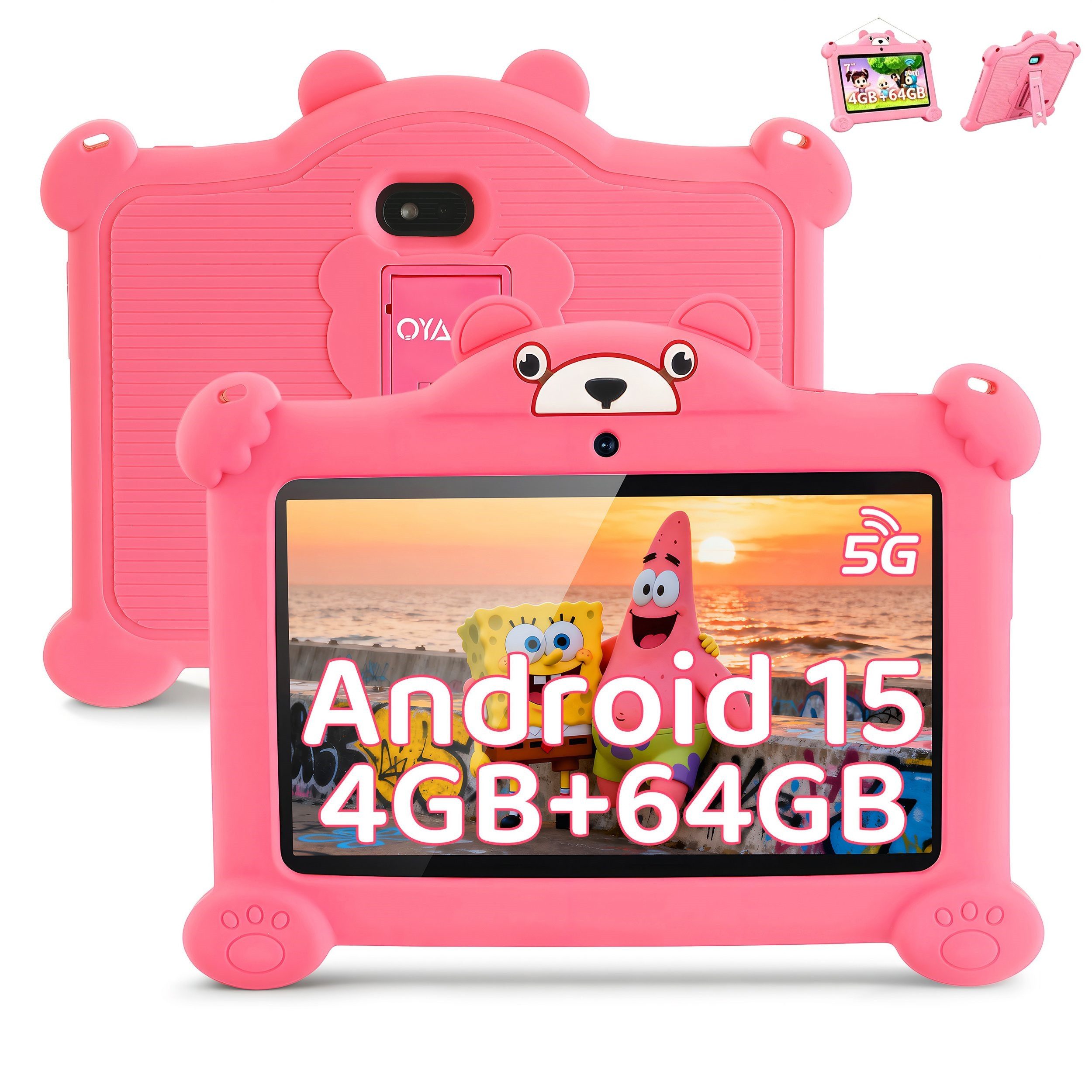 oyajia 7 Zoll mit Robuster Hülle, 4GB+64GB, WiFi Bluetooth IPS HD Android 15 Tablet (7", 64 GB, WiFi, Android 15 ab 3 Jahren, mit Hülle & Stift, Google Kids Space Gemini AI)