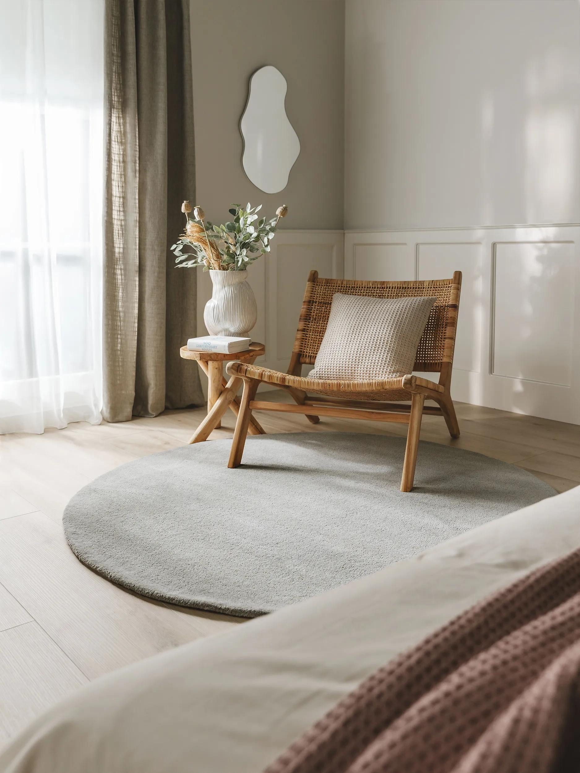 benuta Wollteppich Bent, rund, Höhe: 6 mm, Teppich Wohnzimmer, Schlafzimmer, Esszimmer, Flur, Kunstfaser, Cozy