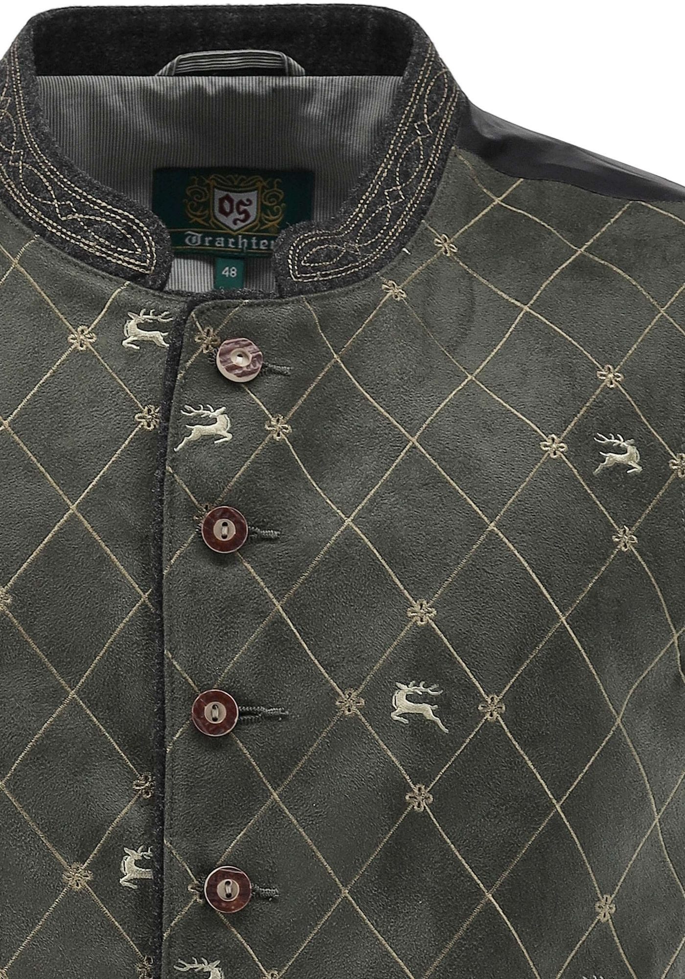 OS Trachten Trachtenweste Skoso Slim Fit, Stehkragen, 2 Paspeltaschen und Hirschhornoptik-Knöpfe – Bild 3 von 5