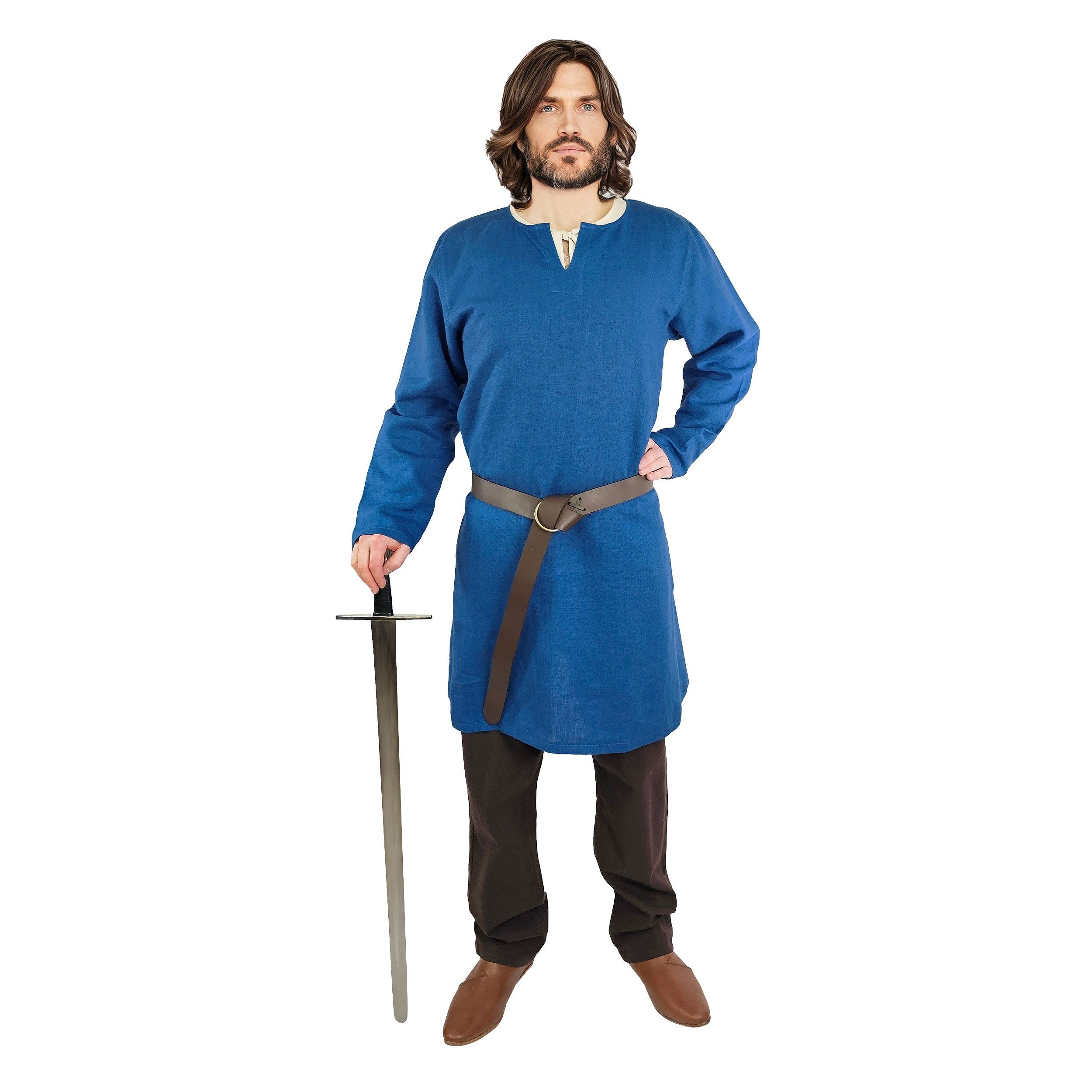 Vehi Mercatus Wikinger-Kostüm Wikinger Leinentunika Blau
