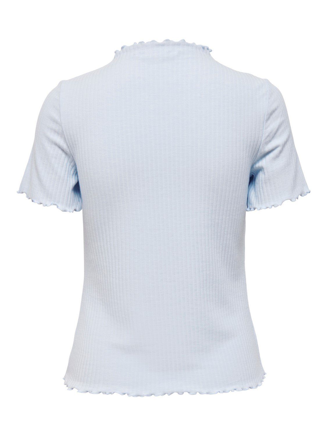 Geripptes Gewellt Hellblau Cropped in ONLY T-Shirt (1-tlg) Top ONLEMMA 4018 T-Shirt Stehkragen Rundhals