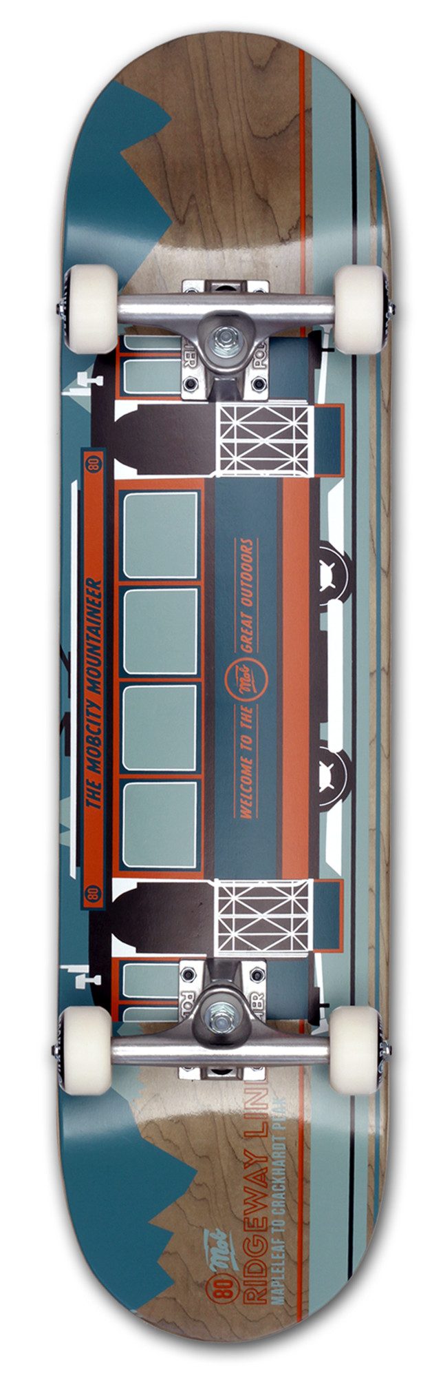 Mob Skateboards Skateboard Ridgeway 8.0 Complete - Komplettboard 31.875 x 8 Zoll (fertig montiert -, 1-St., Wagon mit Bergen - Blau-Orange), Board aus Ahornholz - Skateboard für Jugendliche, Erwachsene