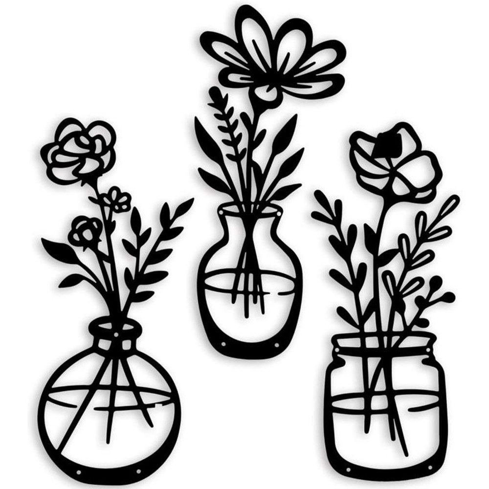 Zaewry Wanddekoobjekt 3 Stück Metall Blume Wanddekor Minimalistische Vase Wandkunst, für Küche Badezimmer Wohnzimmer (Elegant, Liebe, Ewigkeit)