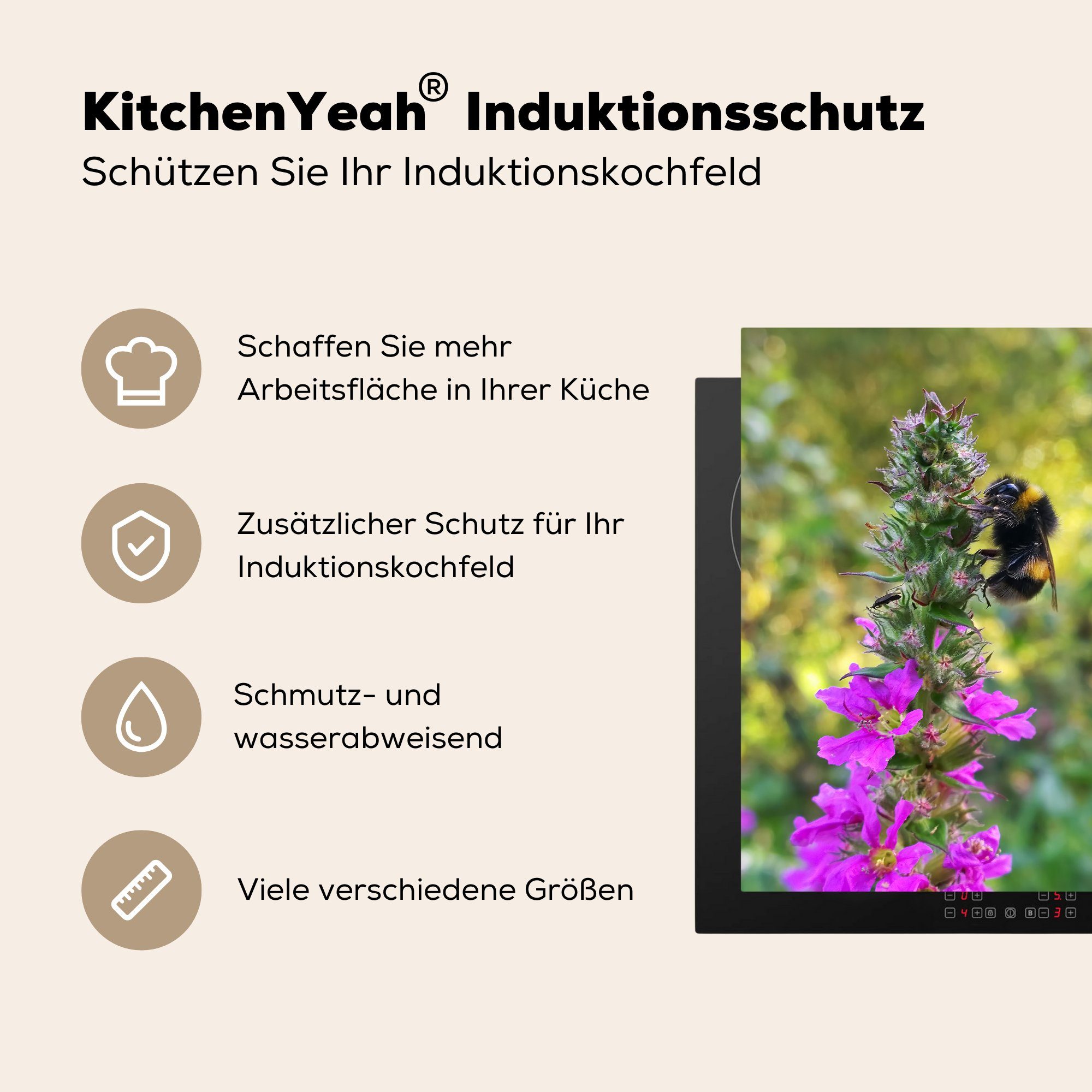 cm, Ceranfeldabdeckung, Hummel Arbeitsplatte MuchoWow 78x78 (1 inmitten für der küche Herdblende-/Abdeckplatte Vinyl, tlg), Wildblumen,