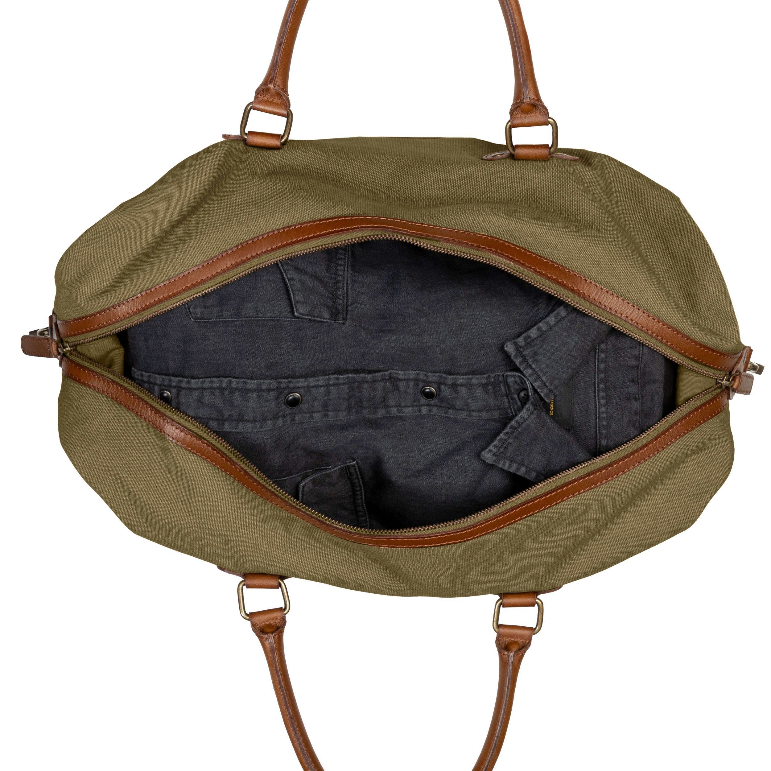 und stilvoll elegant, Damen und Canvas, »Owen« Leder, Oliv-Grün, Weekender Reisetasche erweiterbar Herren, für DRAKENSBERG