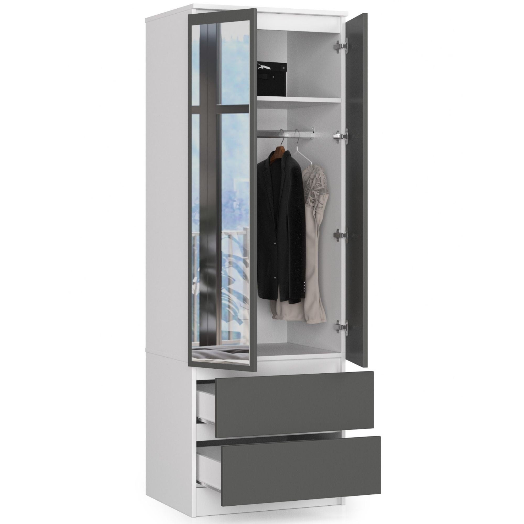 Raumhirsch Furniture Kleiderschrank - Optimaler Stauraum - Gästeschrank 60 cm Breite, kratzfeste Laminatplatte, Selbstmontage
