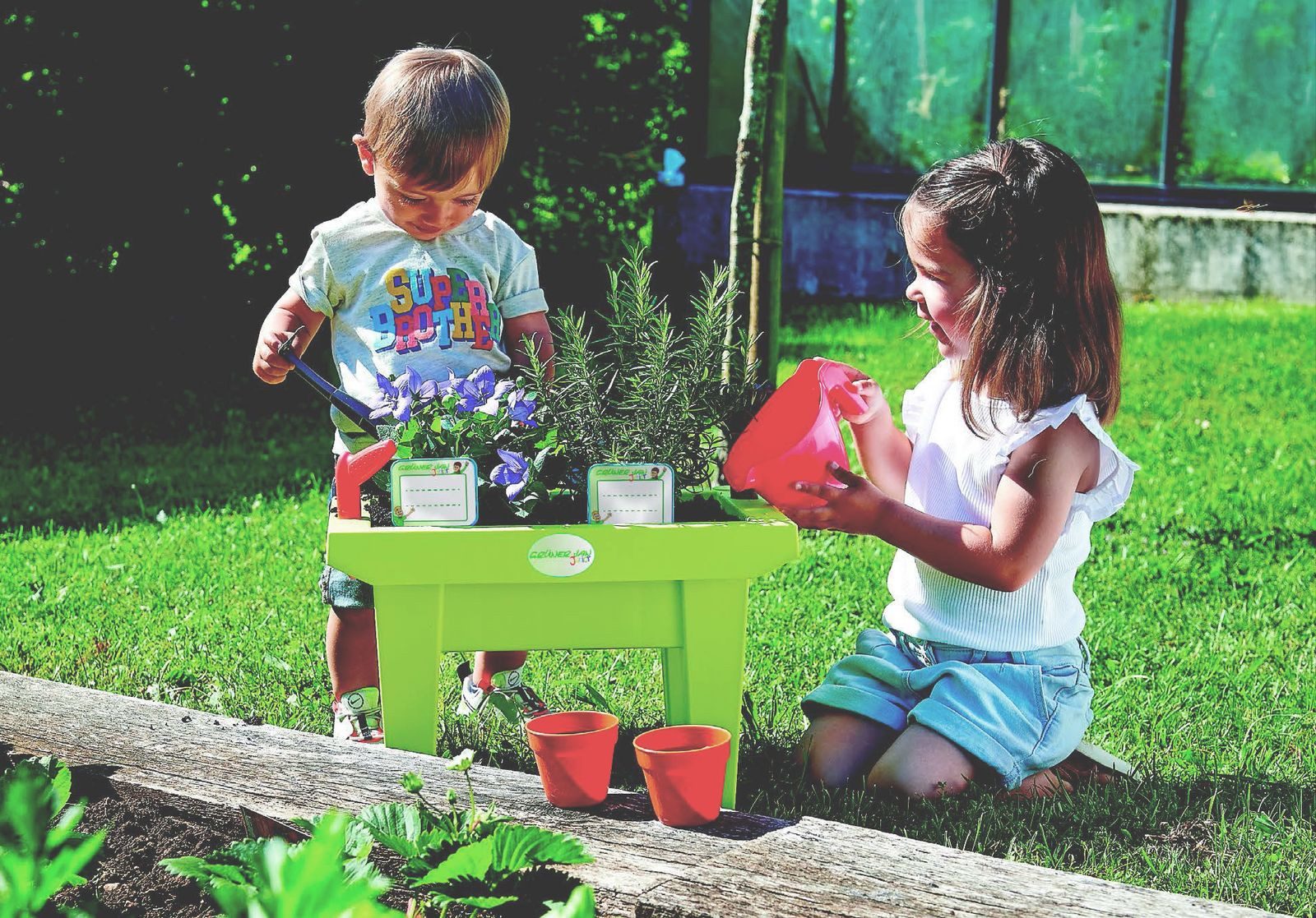 BURI Hochbeet Kinder-Hochbeet mit Gartenwerkzeug Frühbeet Pflanzkasten Kräuterbeet