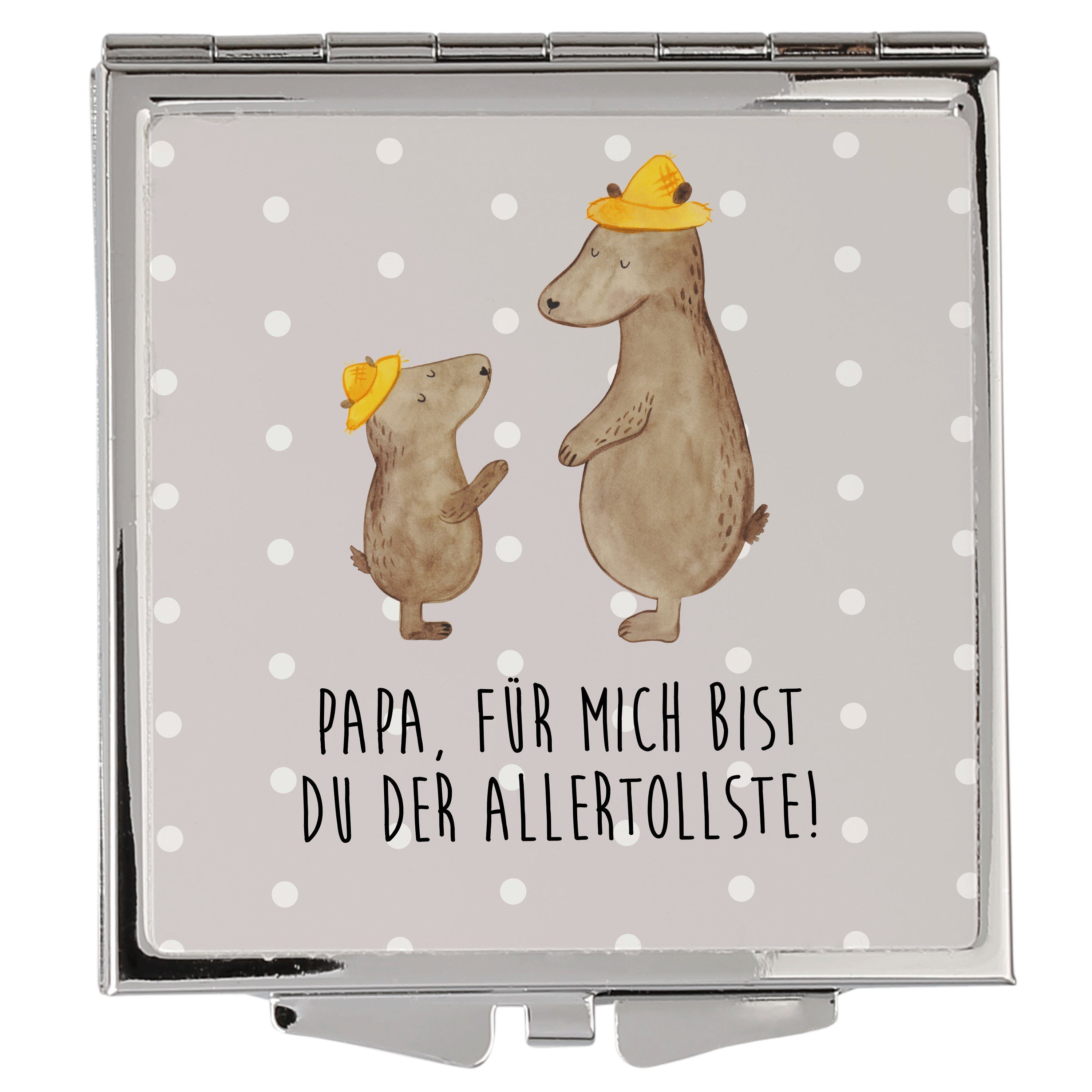 Kosmetikspiegel Grau mit Brud & Panda Bären Geschenk, Schminkspiegel, - Pastell - silber, Mr. Mrs. (1-St) Hut