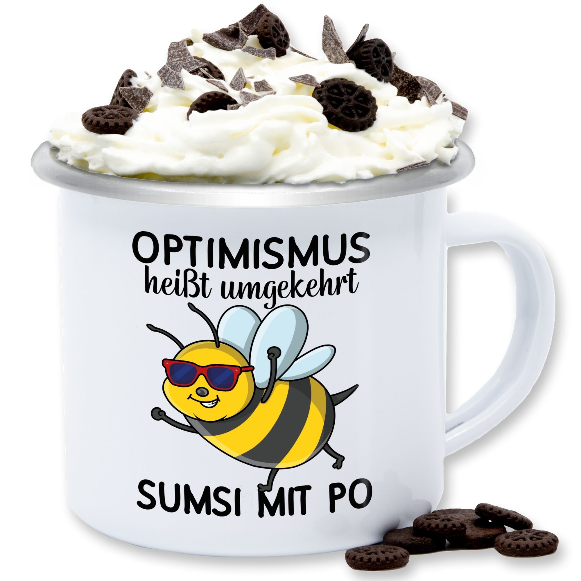 Shirtracer Tasse Optimismus heißt umgekehrt Sumsi mit Po I Büro Arbeitskollegen, 1-tlg., Stahlblech, Statement