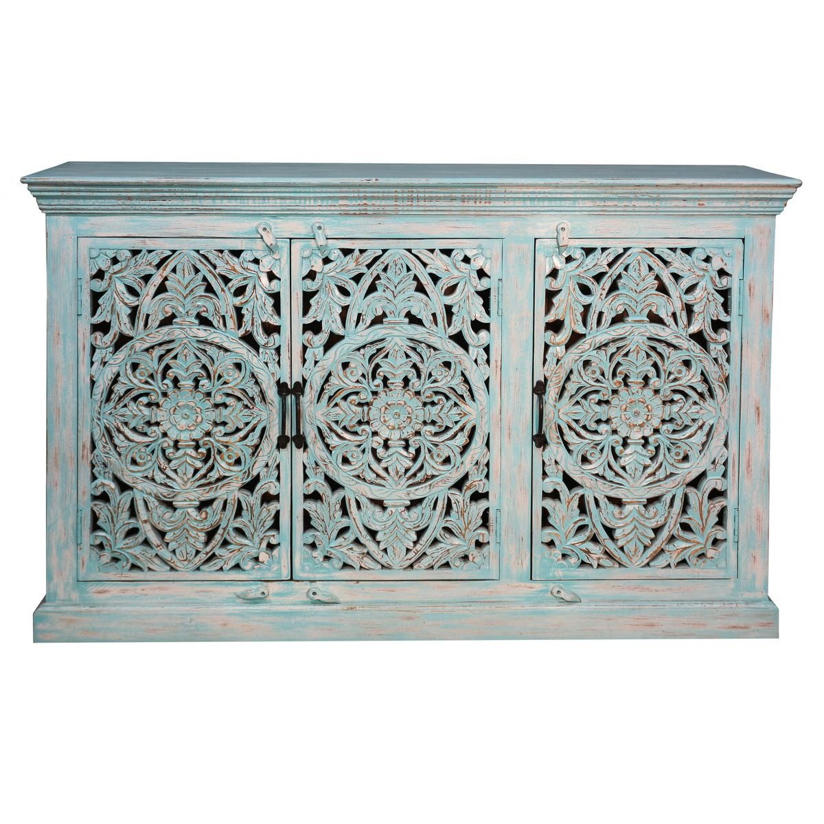 Unterschrank Indien Sideboard Jeevan Türkis Blau 140 cm