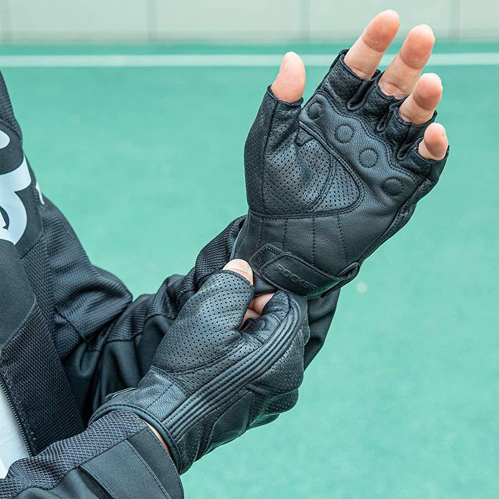 ROCKBROS Motorradhandschuhe Bikerhandschuhe Fahrhandschuhe Halbfingerhandschuhe (Spar-Set, 1-St., 15 x 10 cm perforiert) Knöchelschutz, Halbfinger, perforiert, Klettverschluss