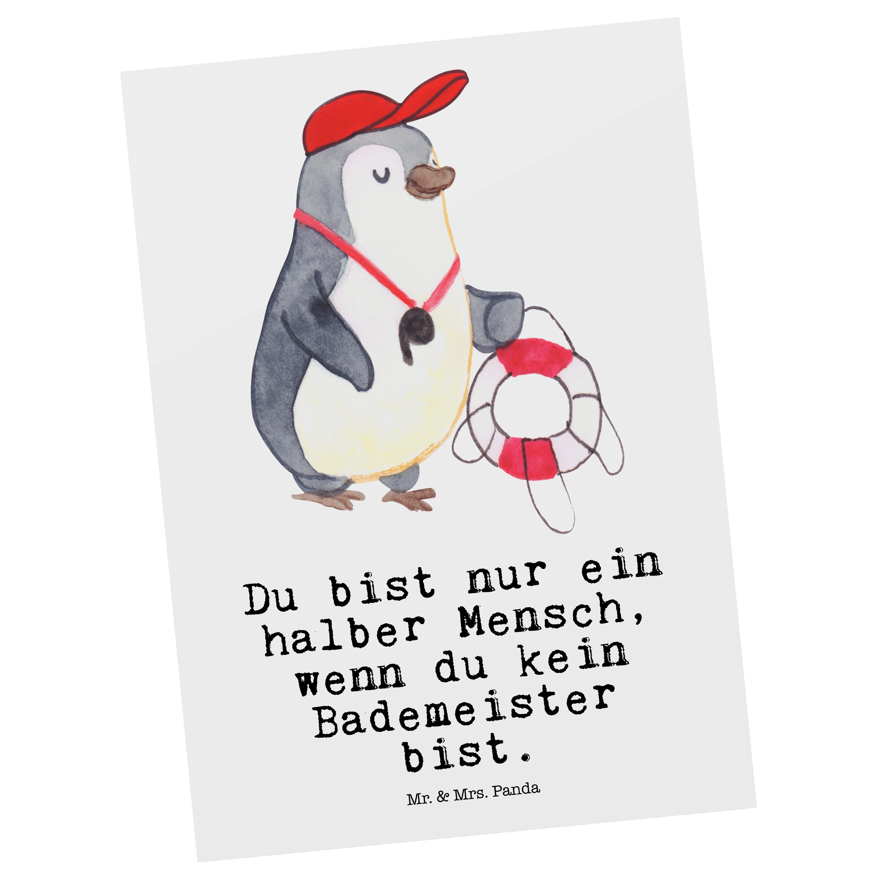 Mr. & mit Geschenkkarte, Panda Herz F Weiß Postkarte Bademeister Dankeskarte, - Geschenk, Mrs. 