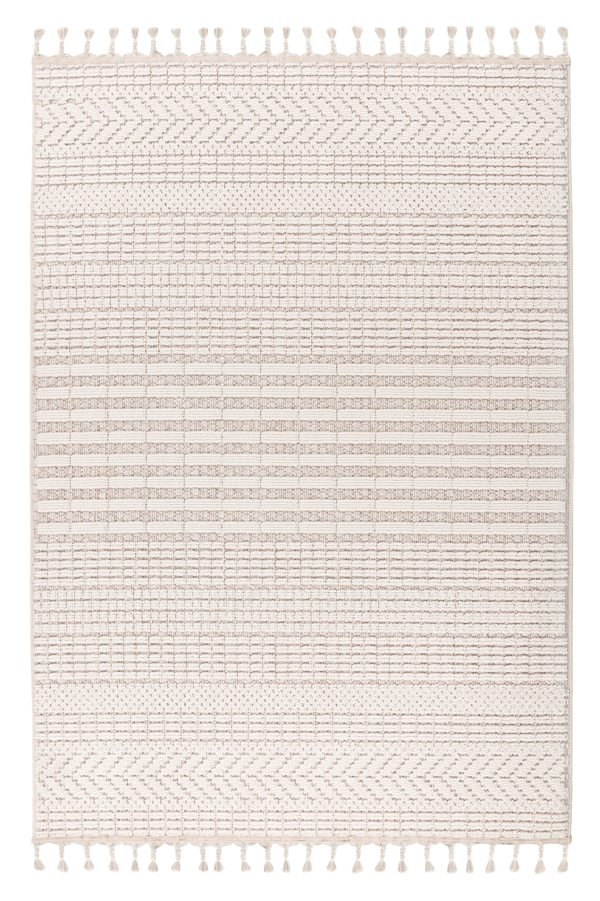 Kayoom Teppich Reef 125, rechteckig, Höhe: 9 mm, Kurzflor, Struktur, mit Fransen, Wohnzimmer