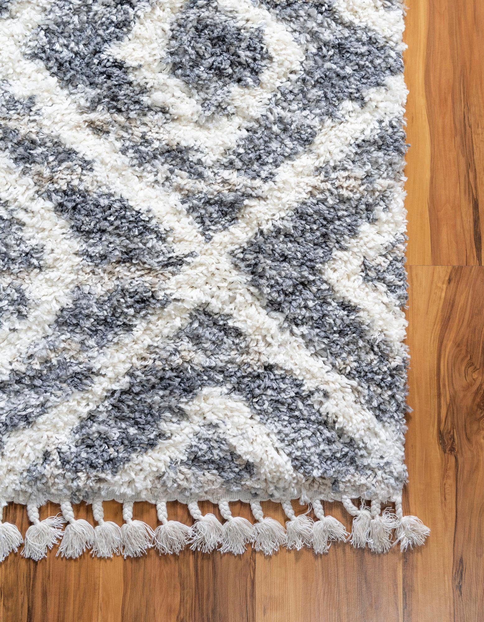 Myflair Möbel & Accessoires Hochflor-Teppich Top Shag, LAGERRÄUMUNG!, rechteckig, Höhe: 32 mm, gewebt, Rauten Design, melierte Optik, weich & kuschelig, mit Fransen