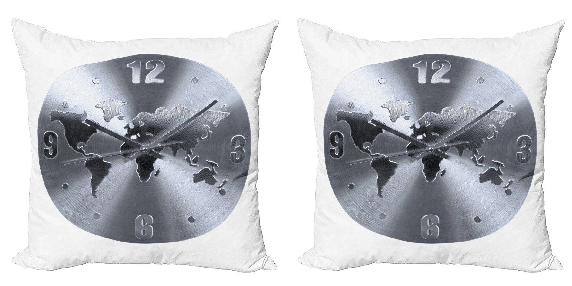Kissenbezüge Modern Accent Doppelseitiger Digitaldruck, Abakuhaus (2 Stück), Silber Weltkarte Uhr-Muster | Kissenbezüge