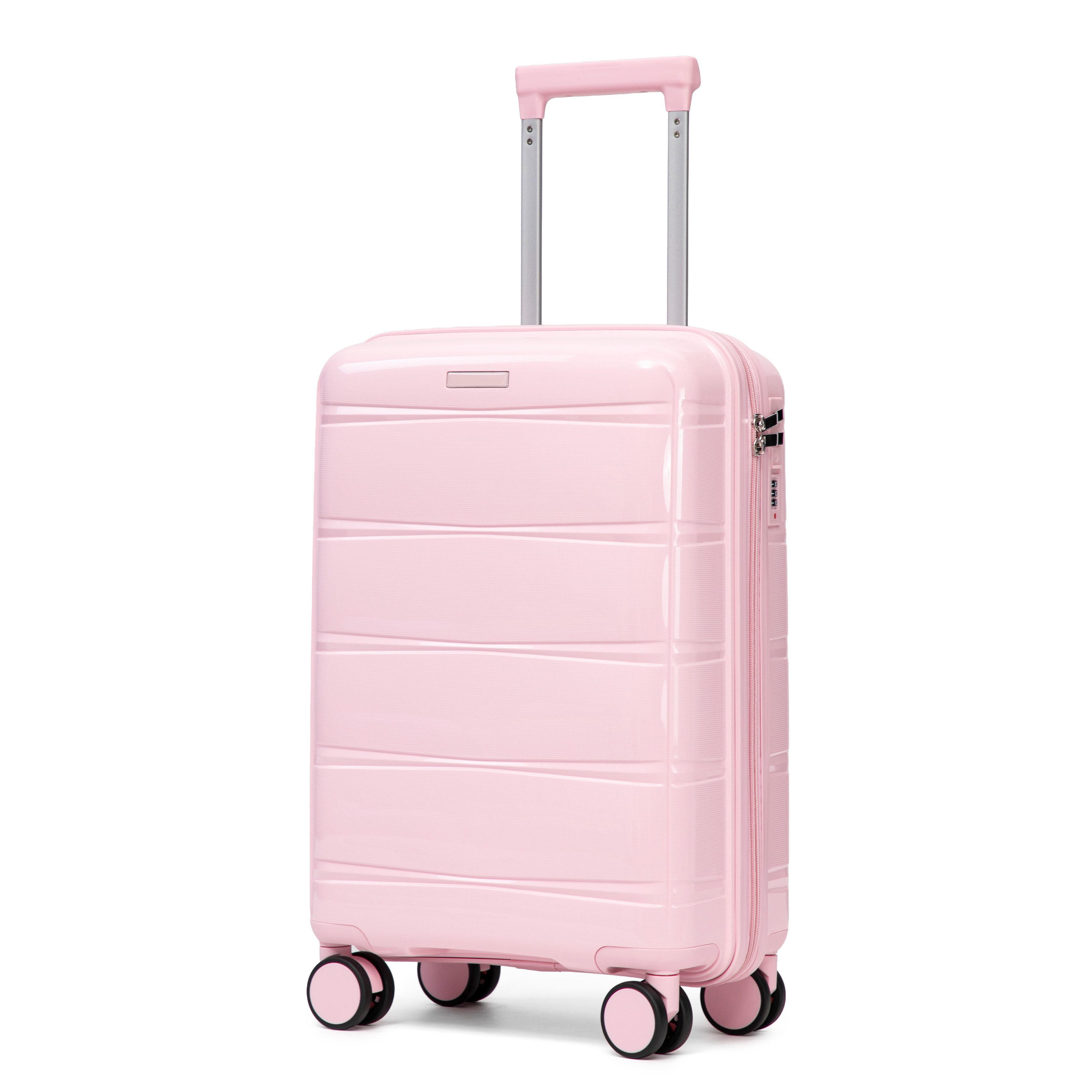 i@home Kofferset 20 Zoll Glänzender PP-Handgepäckkoffer, 360° Leichtlaufrollen, Rosa, 4 Rollen, (1 tlg., 1 Handgepäck), mit Eisen-Teleskopgriff, Leichter Reisekoffer für Kurztrips