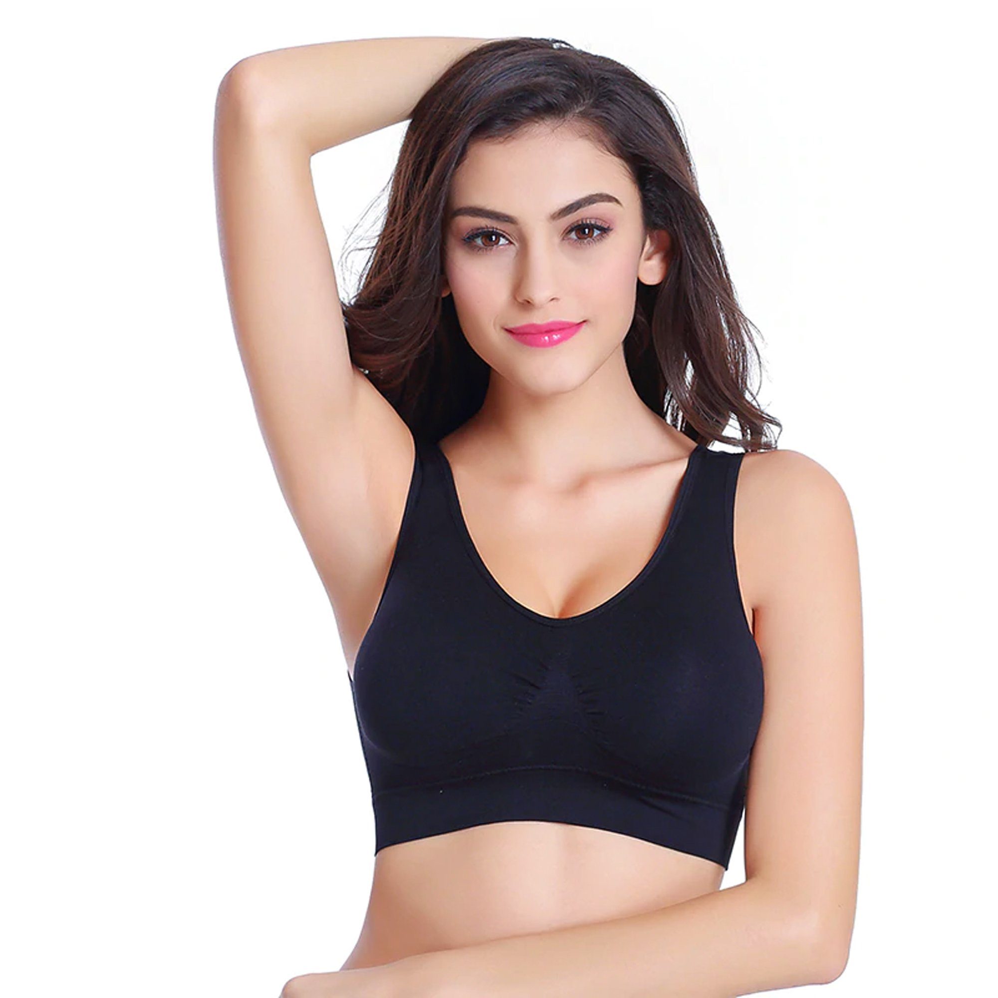 TEXEMP Sport-BH Comfort BH Bustier Sport Bra Damen Push Yoga Fitness Top Polsterung (1-tlg) mit herausnehmbaren Kissen Schwarz