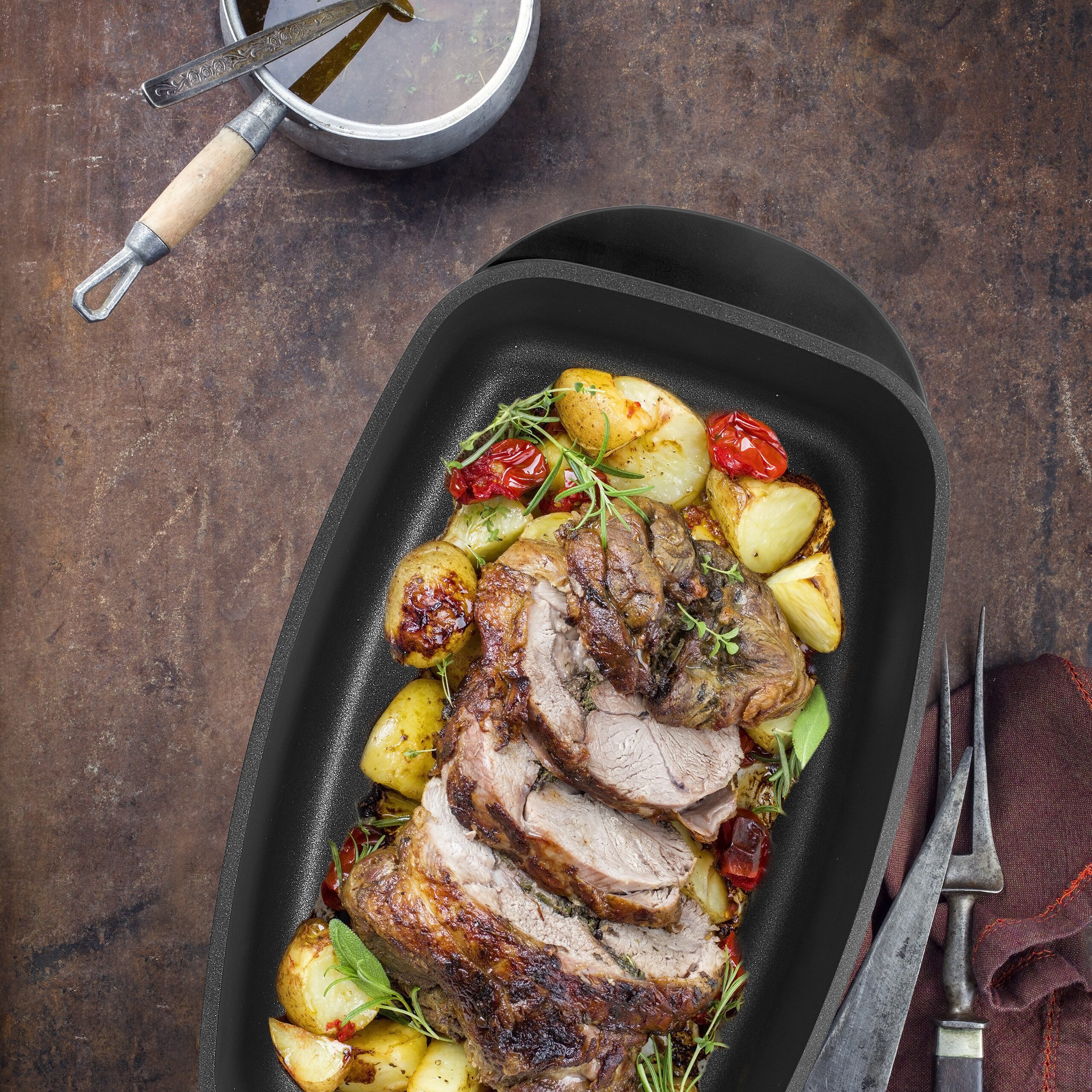 relaxdays Bräter mit Deckel und Aromaknopf, Aluminium