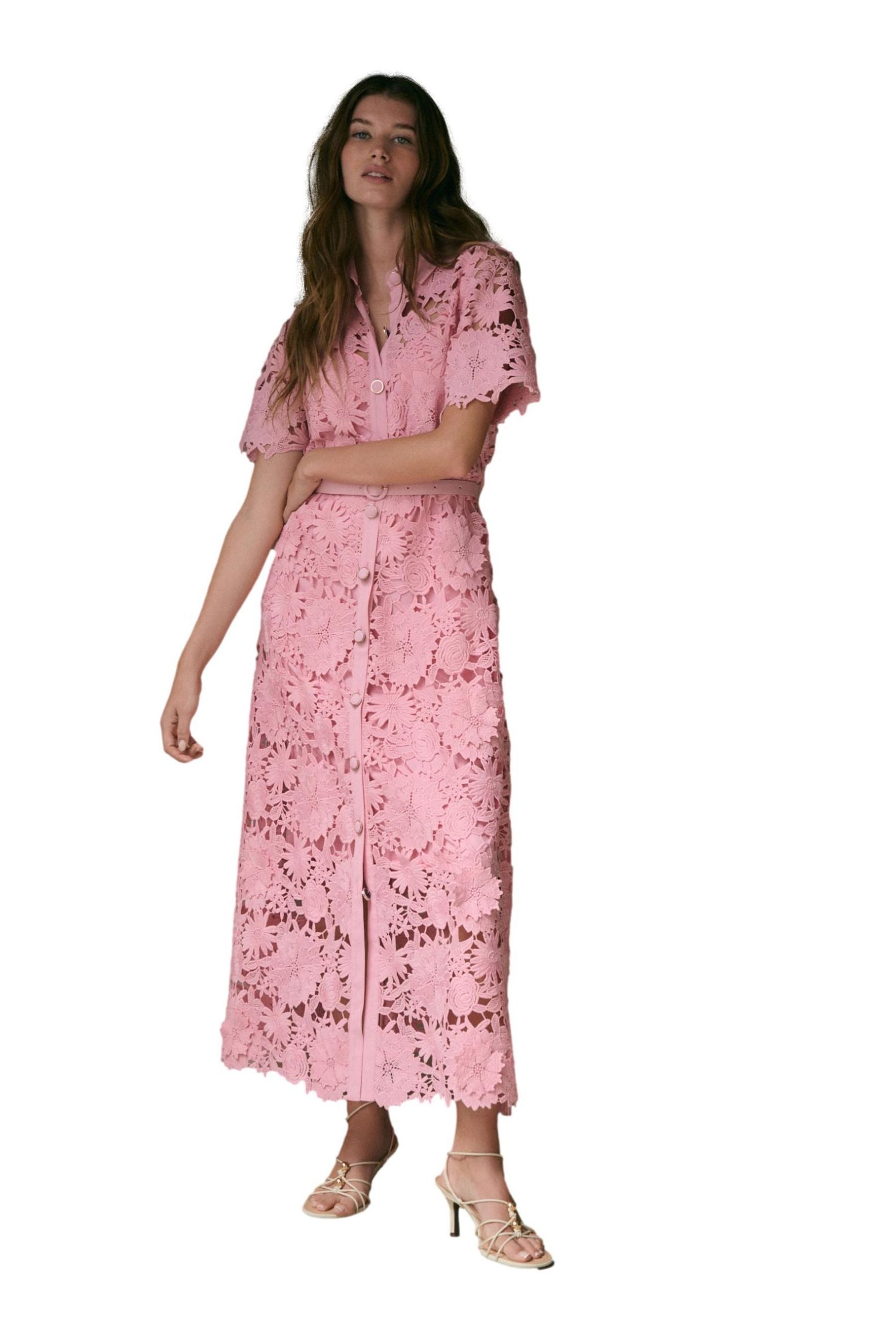Next Midikleid Festliches Hemdblusenkleid mit Spitze in Midilänge (2-tlg)