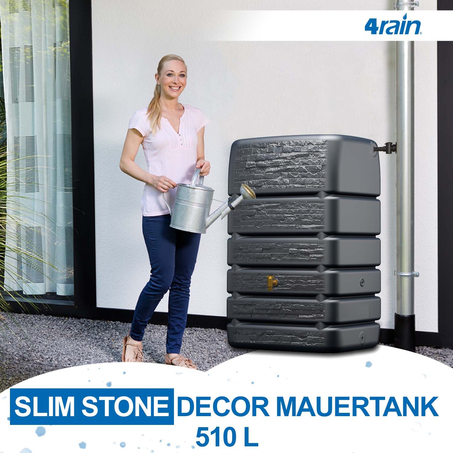 4rain Regentonne SLIM STONE DECOR Mauertank 510 Liter graphite grey, 510 l – Bild 2 von 5