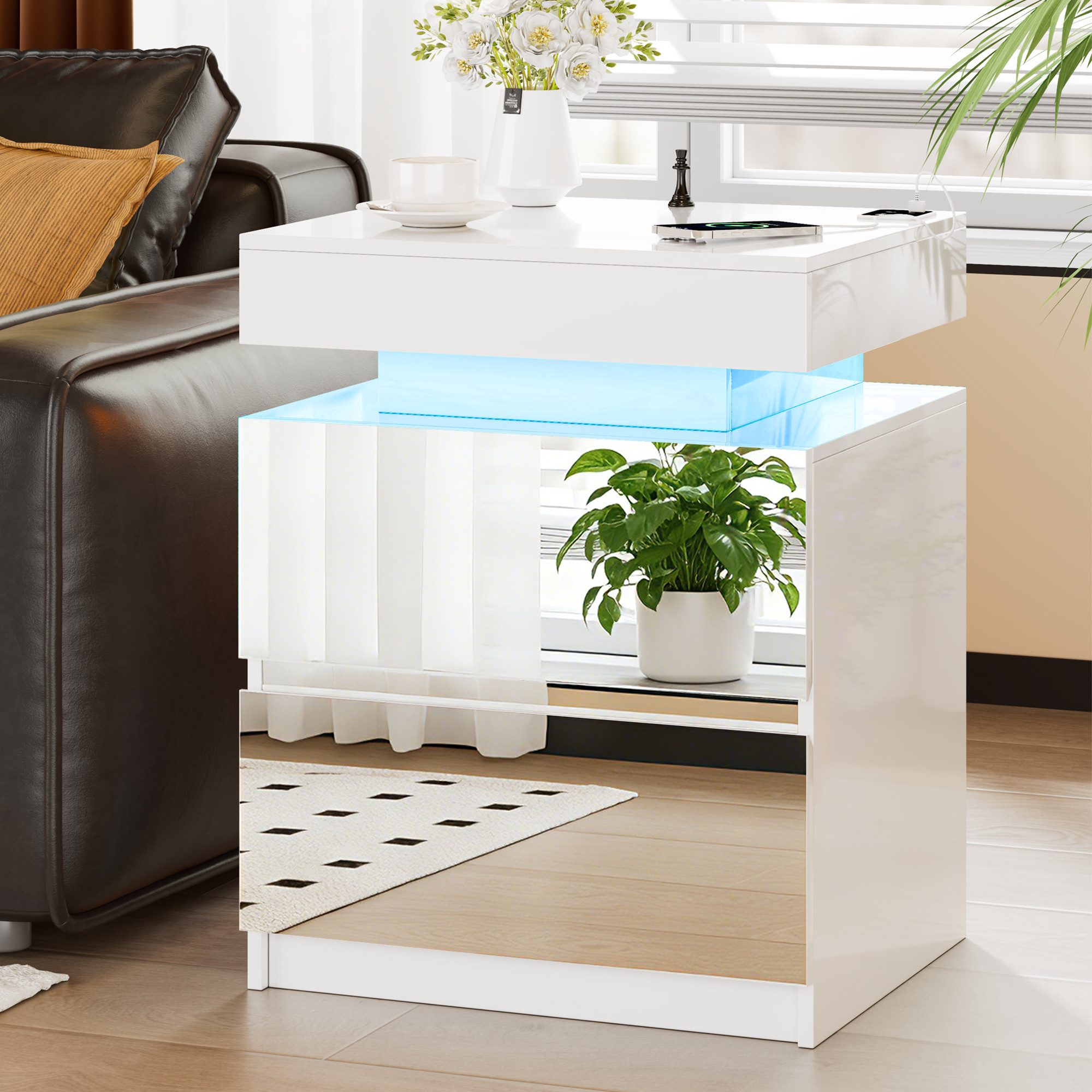 LVSOMT Nachttisch mit Geheimfach Abschließbar, LED und Ladefunktion (1-St), günstig online kaufen