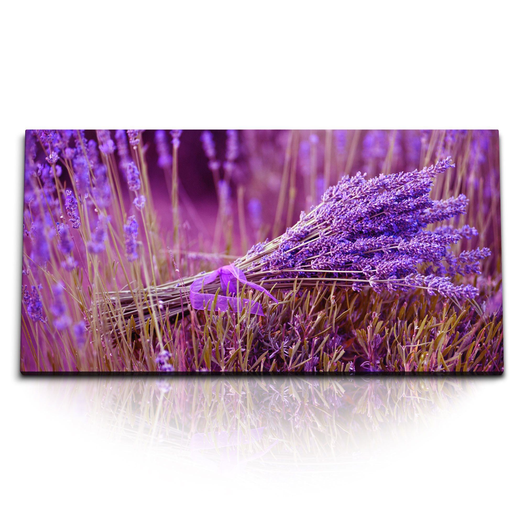Leinwandbild Kunstdruck Bilder 120x60cm Lavendel Blumen Strauß Violett Wildblumen