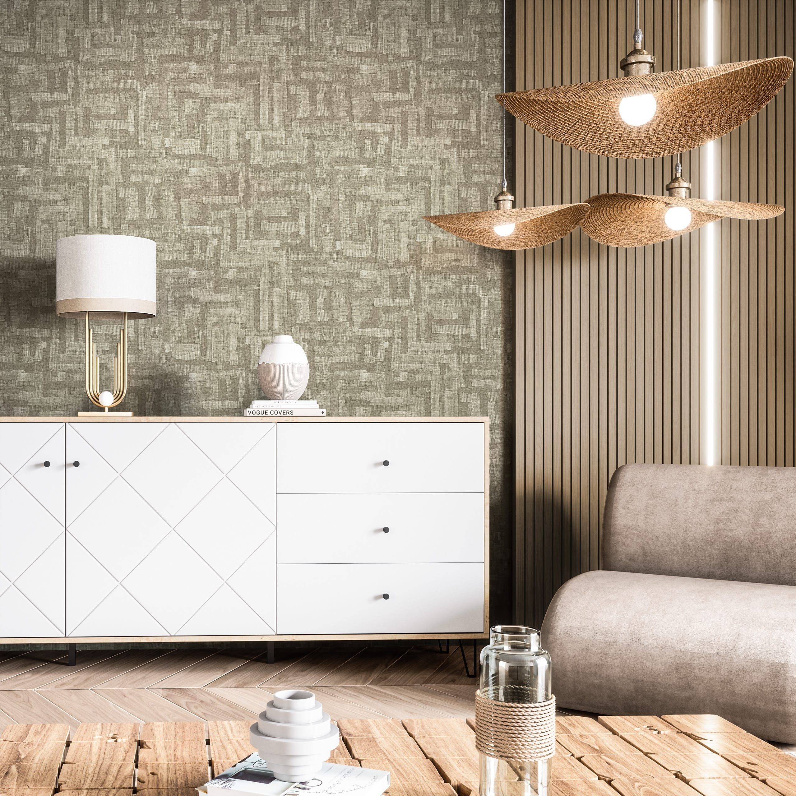 Newroom Vliestapete Josip Taupe Tapete Mustertapete Grafik,Streifen,Textil-Optik, Taupe Tapete Modern Grafik - Mustertapete Retro Grau Hellbraun Grafisch Textil Streifen Textil-Optik für Schlafzimmer Wohnzimmer Küche, Retro
