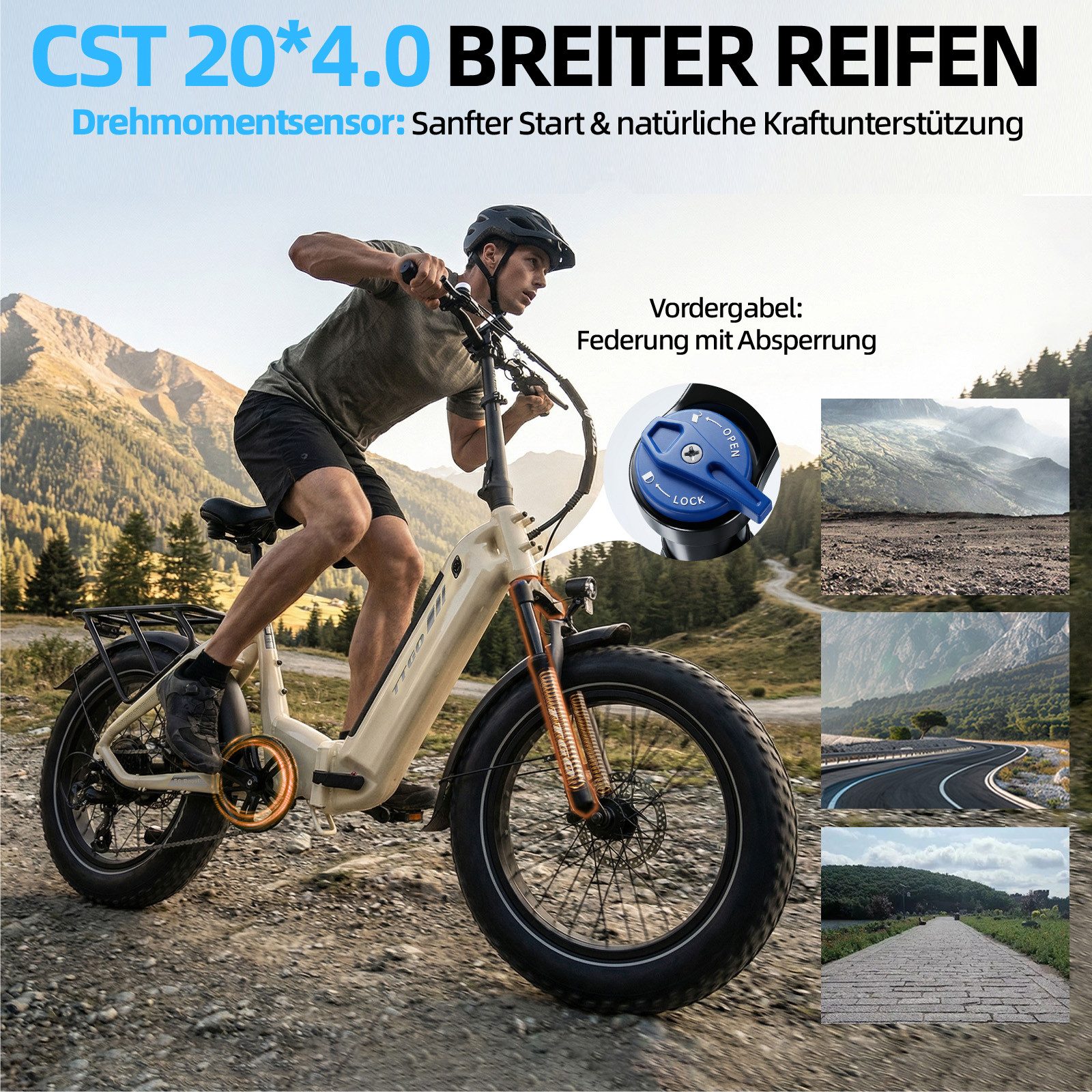 TTGO E-Bike Klapprad 20x4 Zoll, 70Nm Hinterradmotor, 140km, F6B, Drehmomentsensor, 7 Gang SHIMANO, Kettenschaltung, Heckmotor, 864 Wh, MAX. 150kg, Federgabel mit Lockout, Elektrofahrrad, hydr. Bremsen