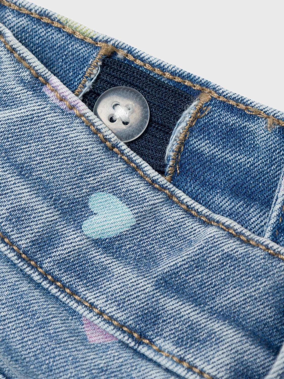Name It Shorts Modische Denim Allover Herz Print für Mädchen Baumwolle Slim fit unifarben windabweisend Druckknopf