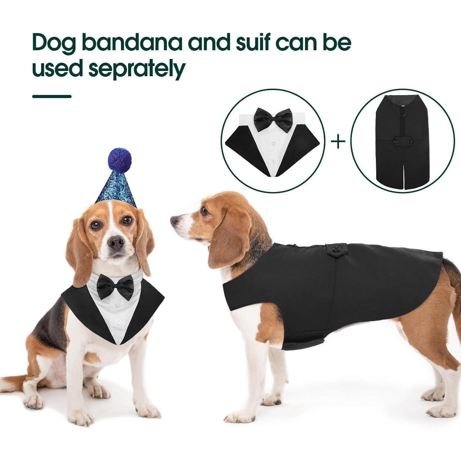 LuxusKollektion Hundefliege Hundeanzug Smoking Bandana Fliege Kostüm XXL Rückenlänge 60 cm Schwarz