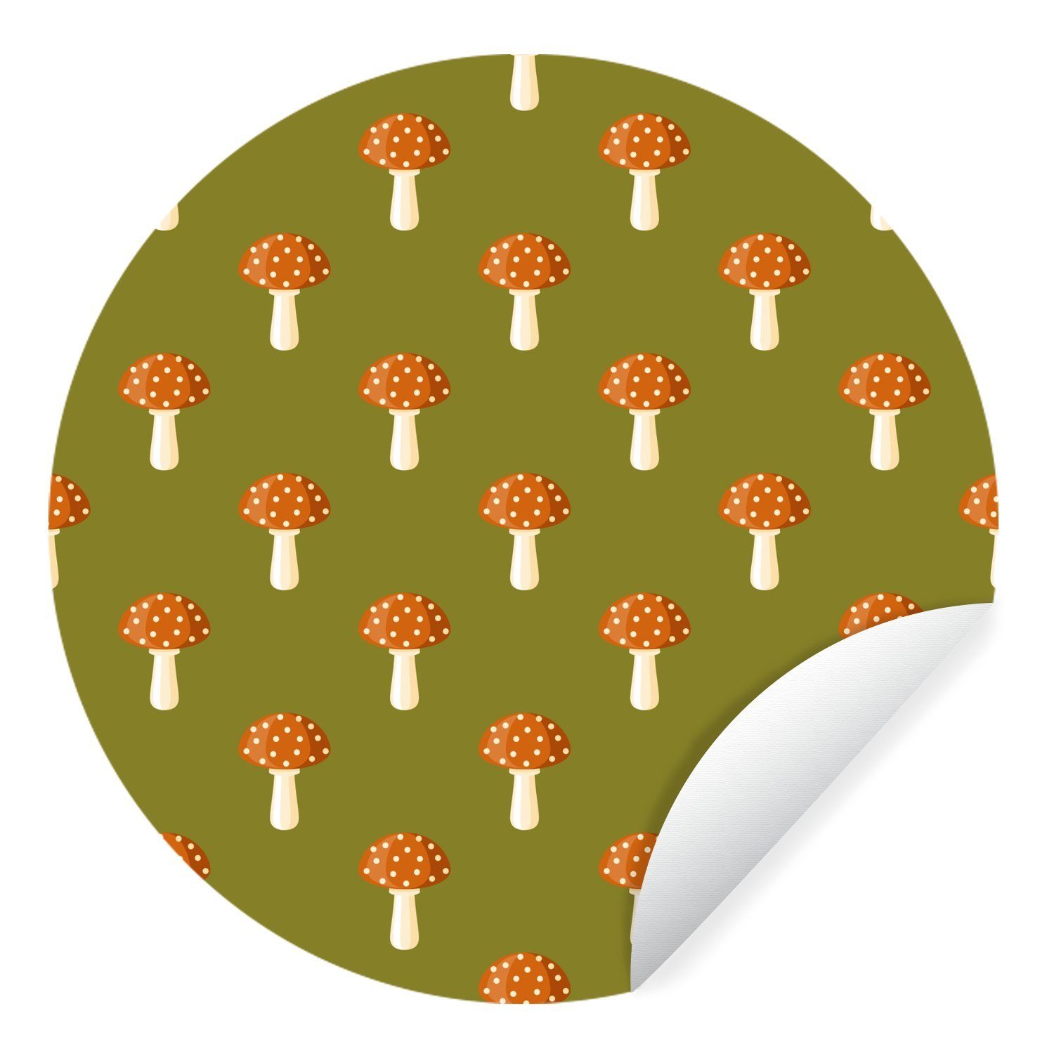 MuchoWow Wandsticker Muster - Pilze - Grün (1 St), Tapetenkreis für Kinderzimmer, Tapetenaufkleber, Rund, Wohnzimmer