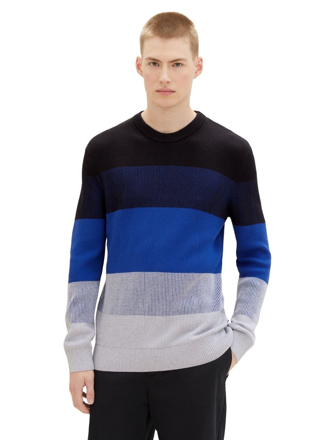 TOM TAILOR Denim STRUCTURED Blue Baumwolle aus Strickpullover COLORBLOCK Colorblock Grey Black 34212