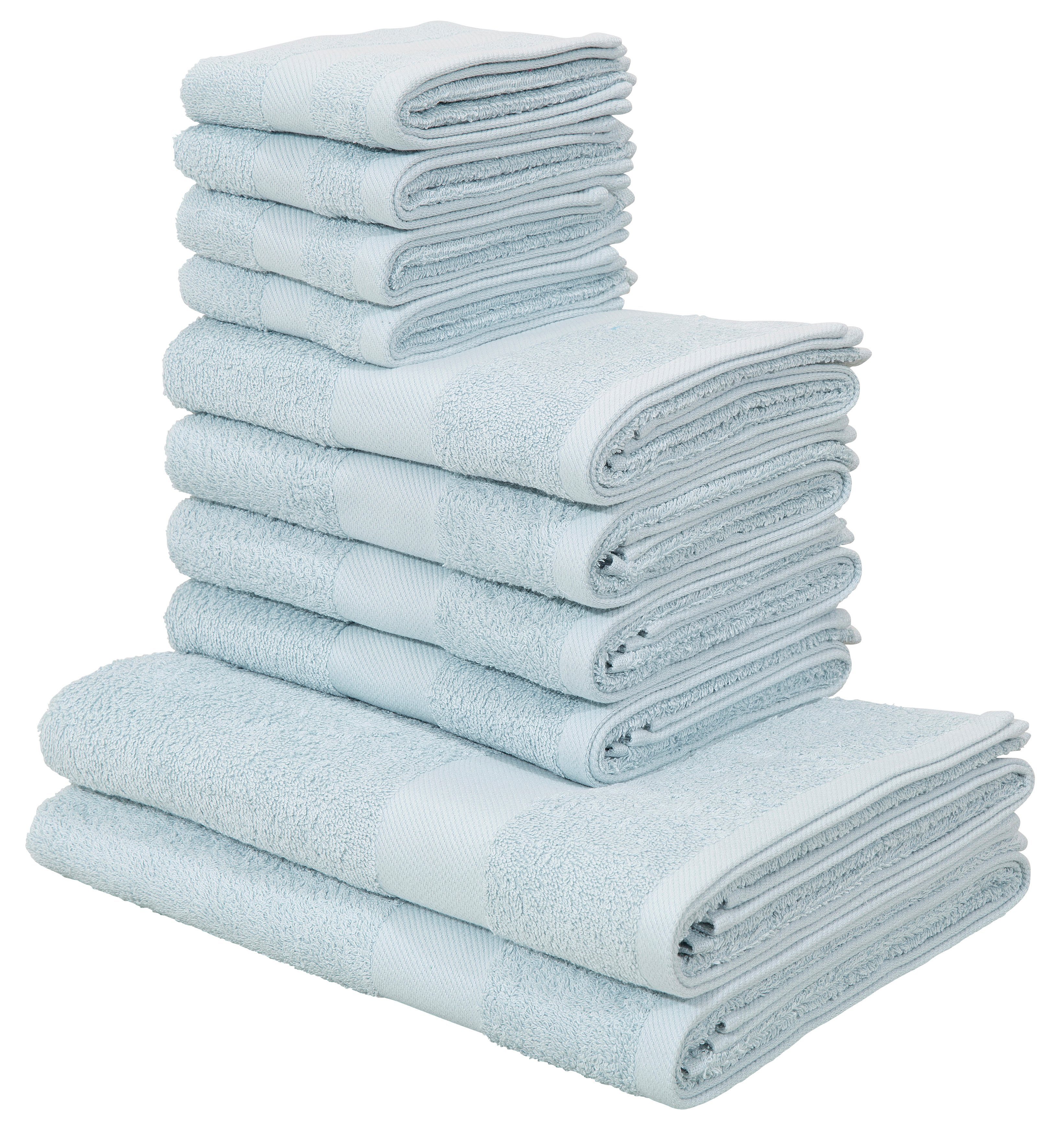 my home Handtuch Set Melli, Walkfrottee, (Set, 10-tlg), Handtuchset in dezenten Farben, 100% Baumwoll-Handtücher hellblau | Handtuch-Sets