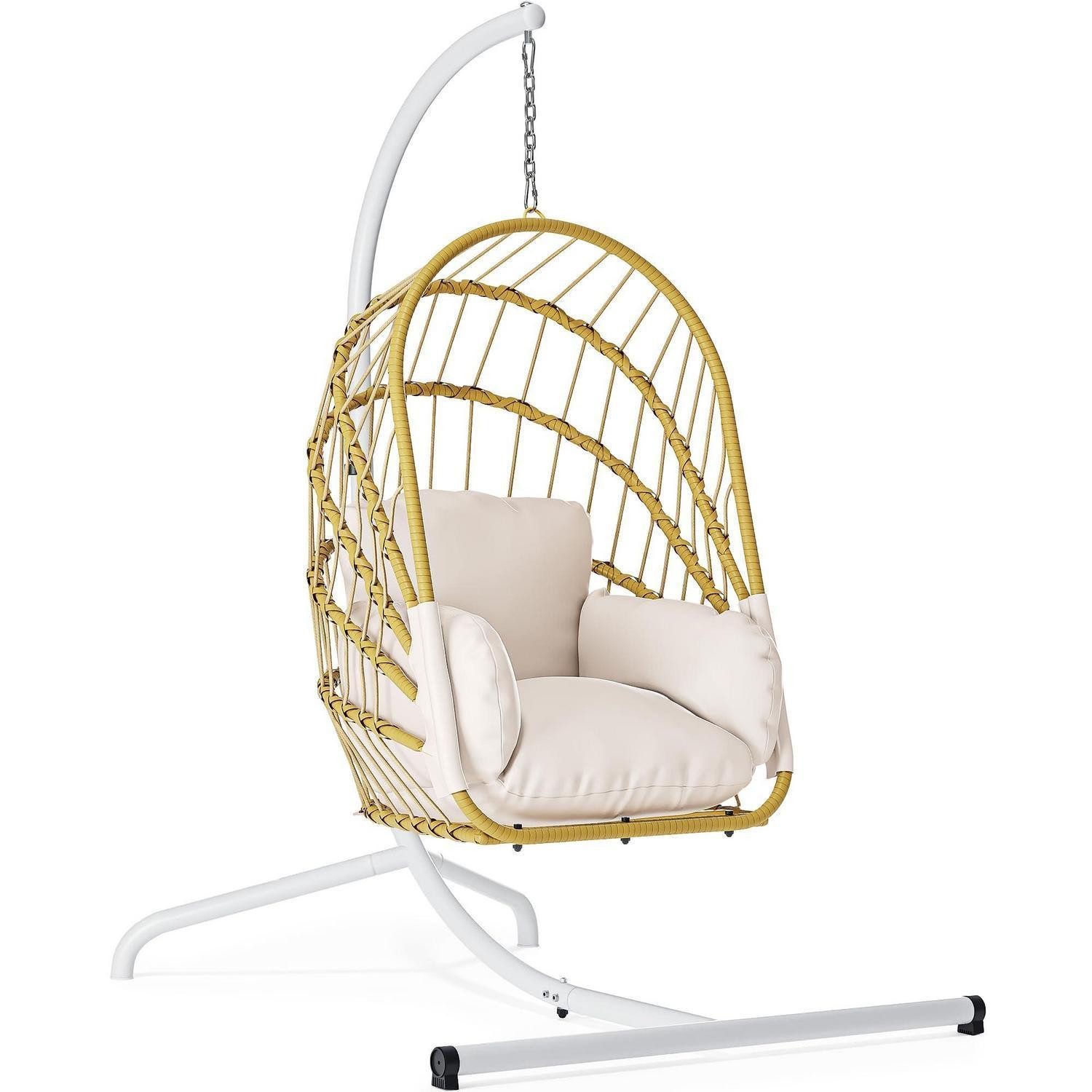 Hängesessel Hängesessel Ständer Rattan Korb Polster Beige Hängesessel mit Ständer