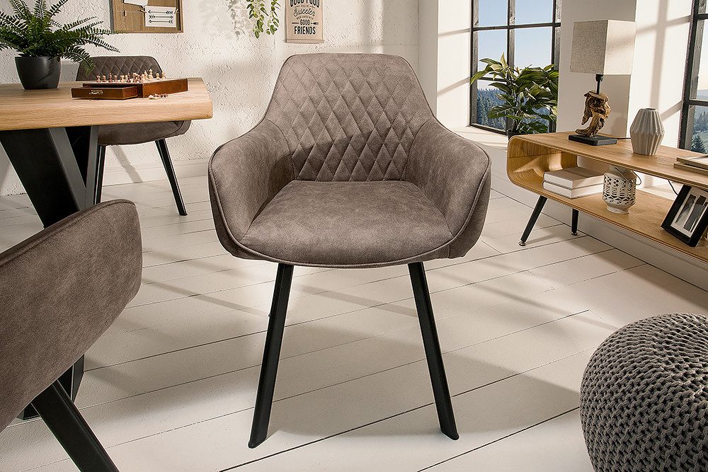 riess-ambiente Polsterstuhl PALERMO taupe/schwarz – Microfaser, mit Armlehne, Ziersteppung (Einzelartikel, 1 St), bequeme Polsterung im Retrolook – ideal für Esszimmer oder Küche
