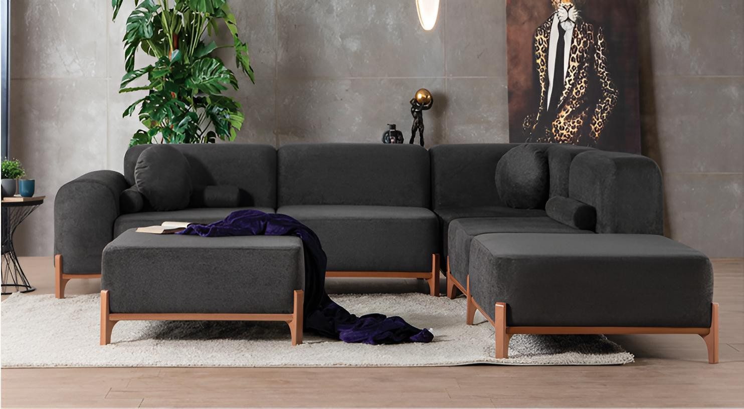 JVmoebel Ecksofa Schwarzes L-Form Polstercouch aus hochwertigem Material, 1 Teile