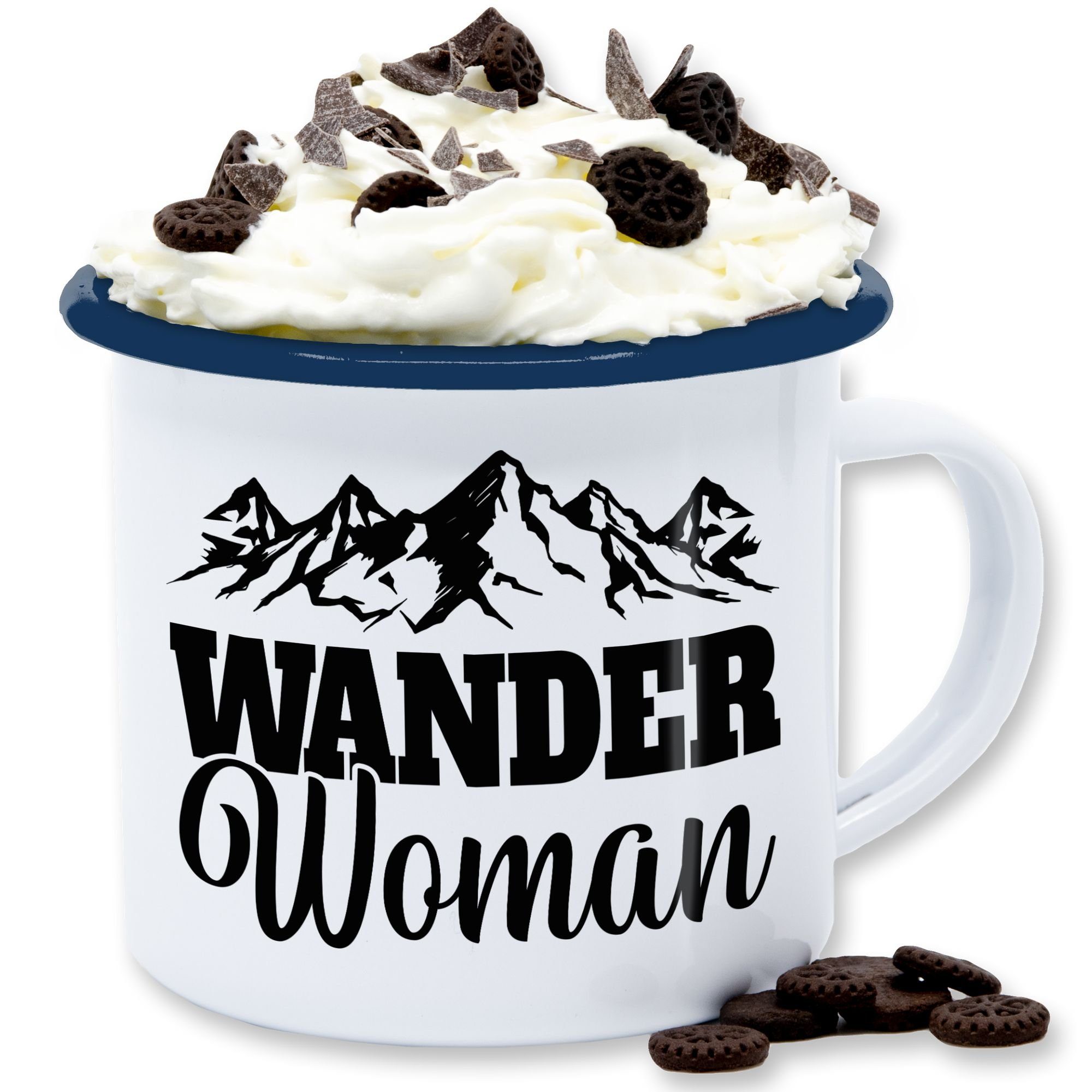 Shirtracer Tasse Wander Woman - Geschenk für Wanderin, Stahlblech, Kaffeetasse Hobby Geschenk 3 Weiß Blau