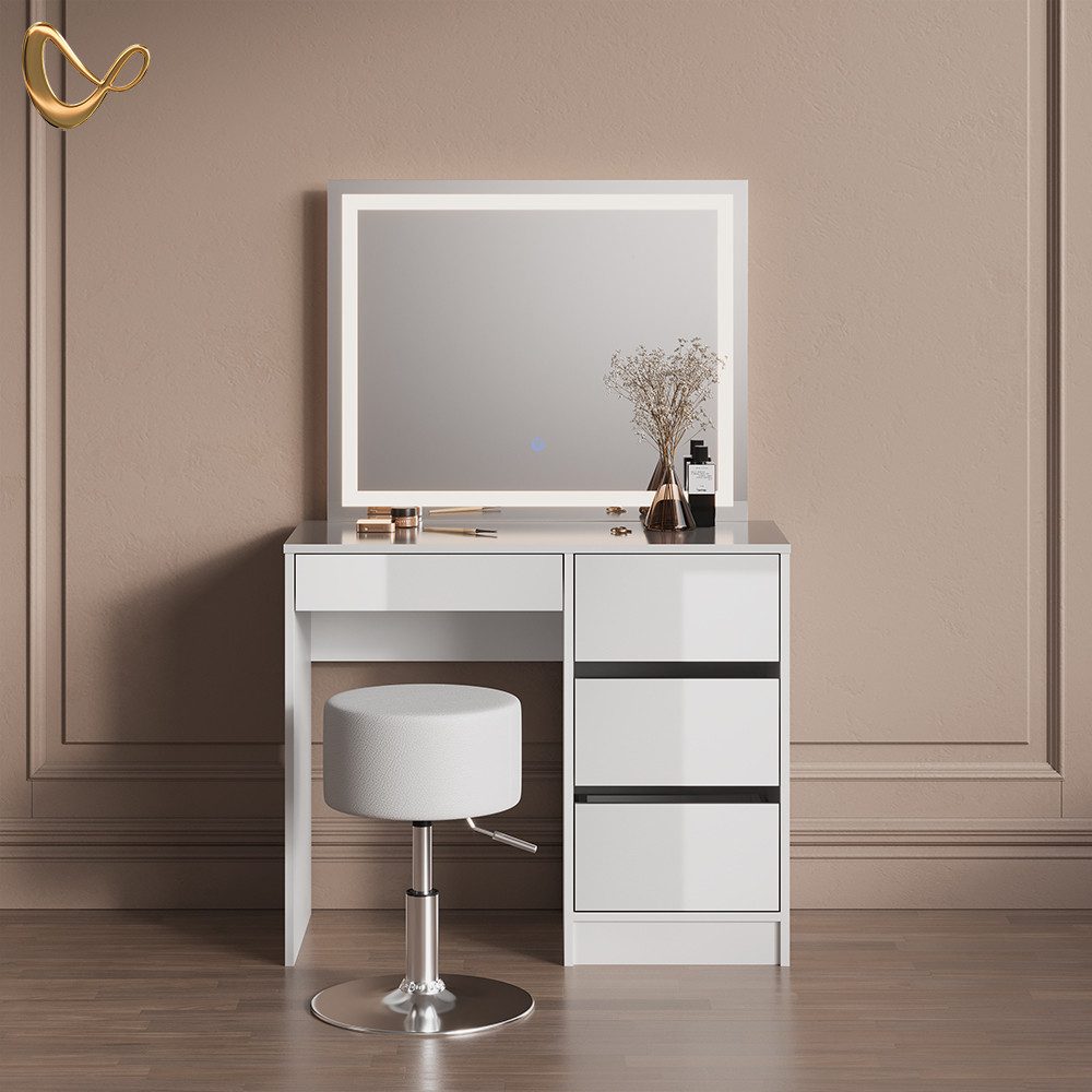 Livinity® Schminktisch Imola, Weiß/Weiß, mit LED-Spiegel und Hocker günstig online kaufen