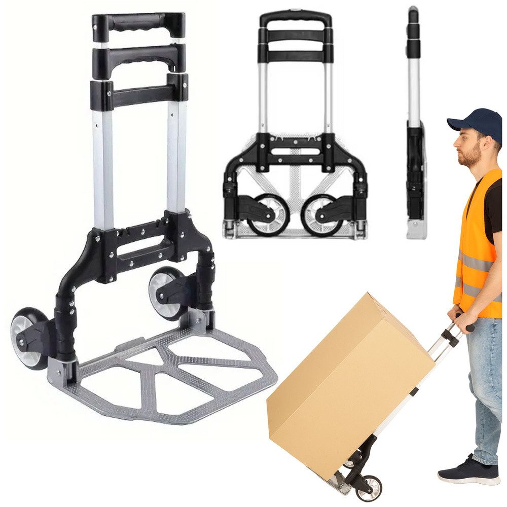 LEAN TOYS Transportwagen Sackkarre Transportkarre Umzugshelfer, (Spar-Set, 1-St., 39 x 40 x 100 cm leicht), klappbar, Teleskopgriff, 70 kg Tragkraft, nur 2,8 kg