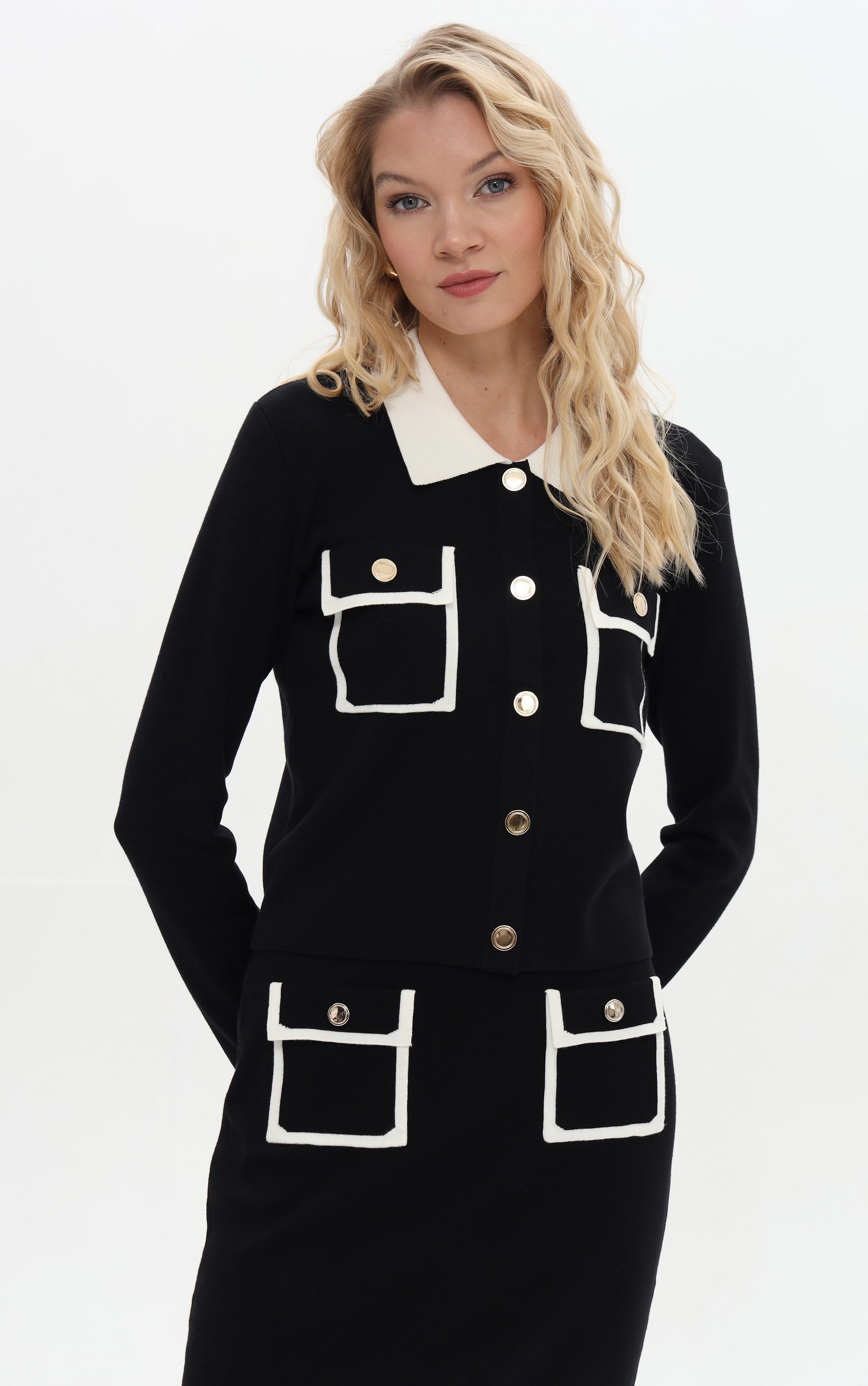Passioni Cardigan mit Polokragen und Taschen (1-tlg)