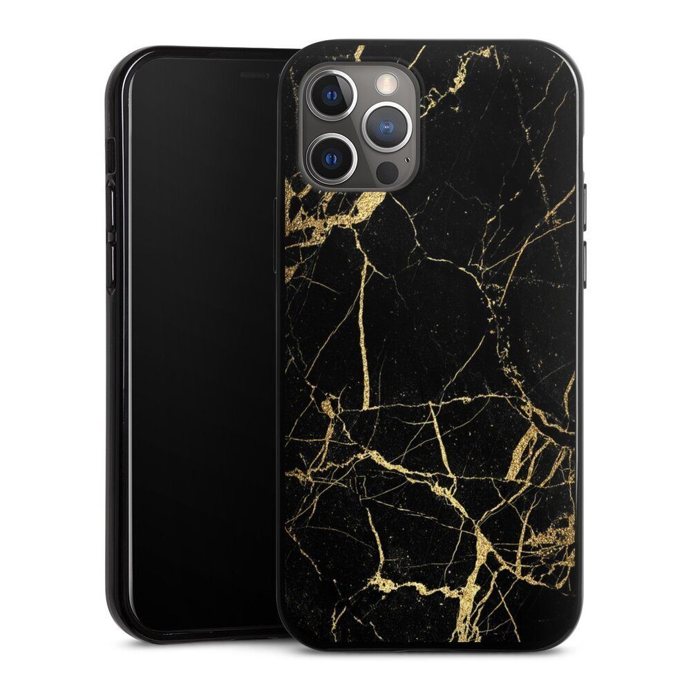 DeinDesign Handyhülle Marmor schwarz Muster BlackGoldMarble Look, Apple iPhone 12 Pro Silikon Hülle Bumper Case Handy Schutzhülle