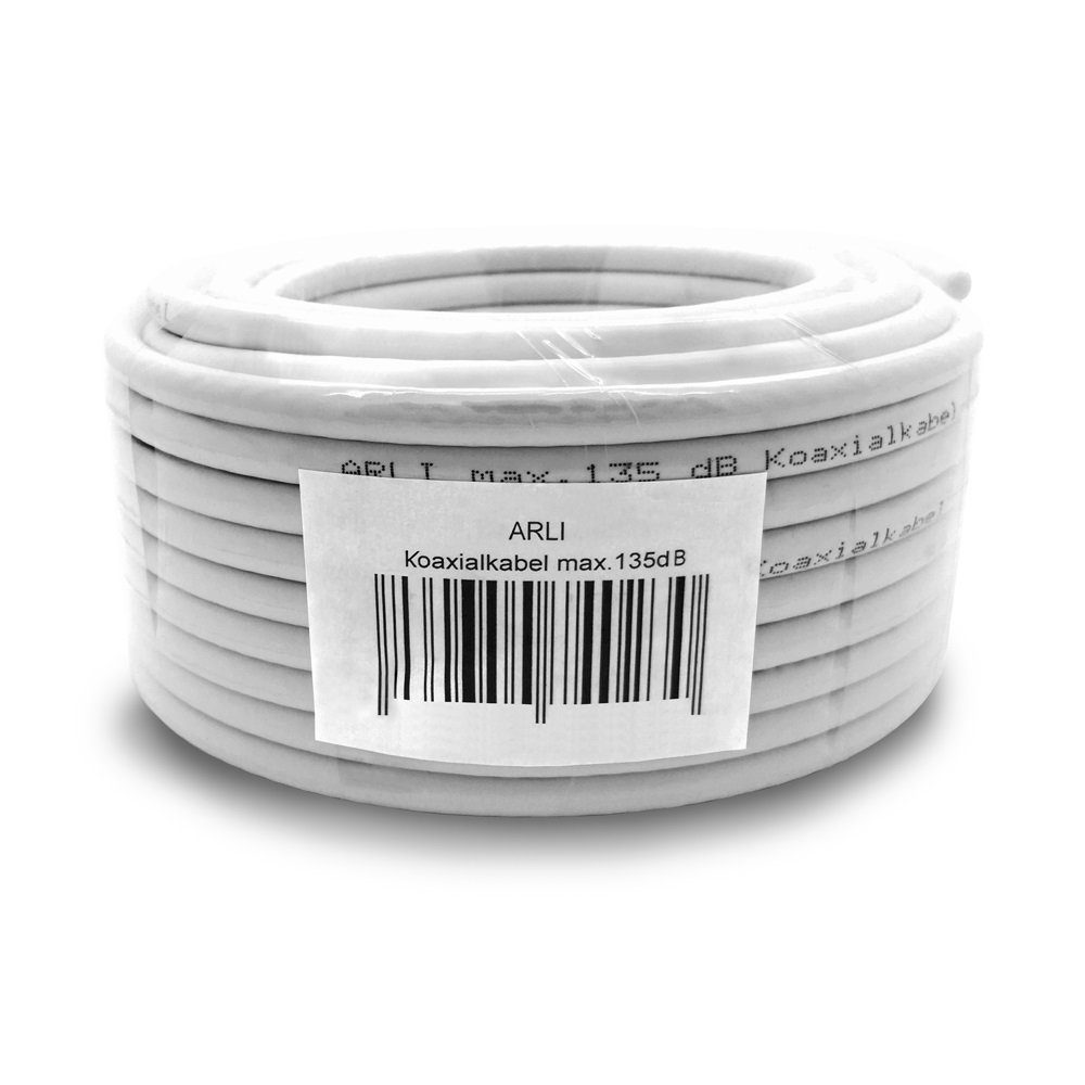 ARLI 50m Koaxialkabel + 4x F-Stecker + 4x Gummitülle + Abisoliermesser TV-Kabel, (5000 cm), 50 m TV Sat Koax Antennen Kabel 5-fach geschirmt Verlegekabel Set
