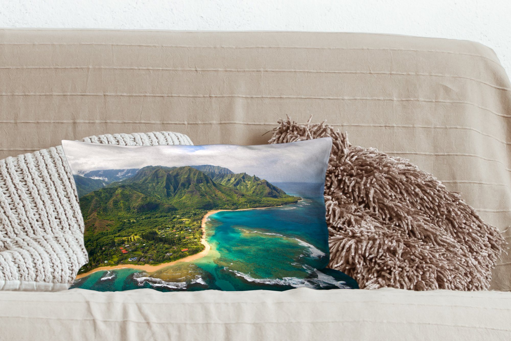 MuchoWow Dekokissen Ein Luftbild der Dekoration, Hawaii, Füllung, Kauai von mit Zierkissen, Schlafzimmer auf Dekokissen Nordküste Wohzimmer