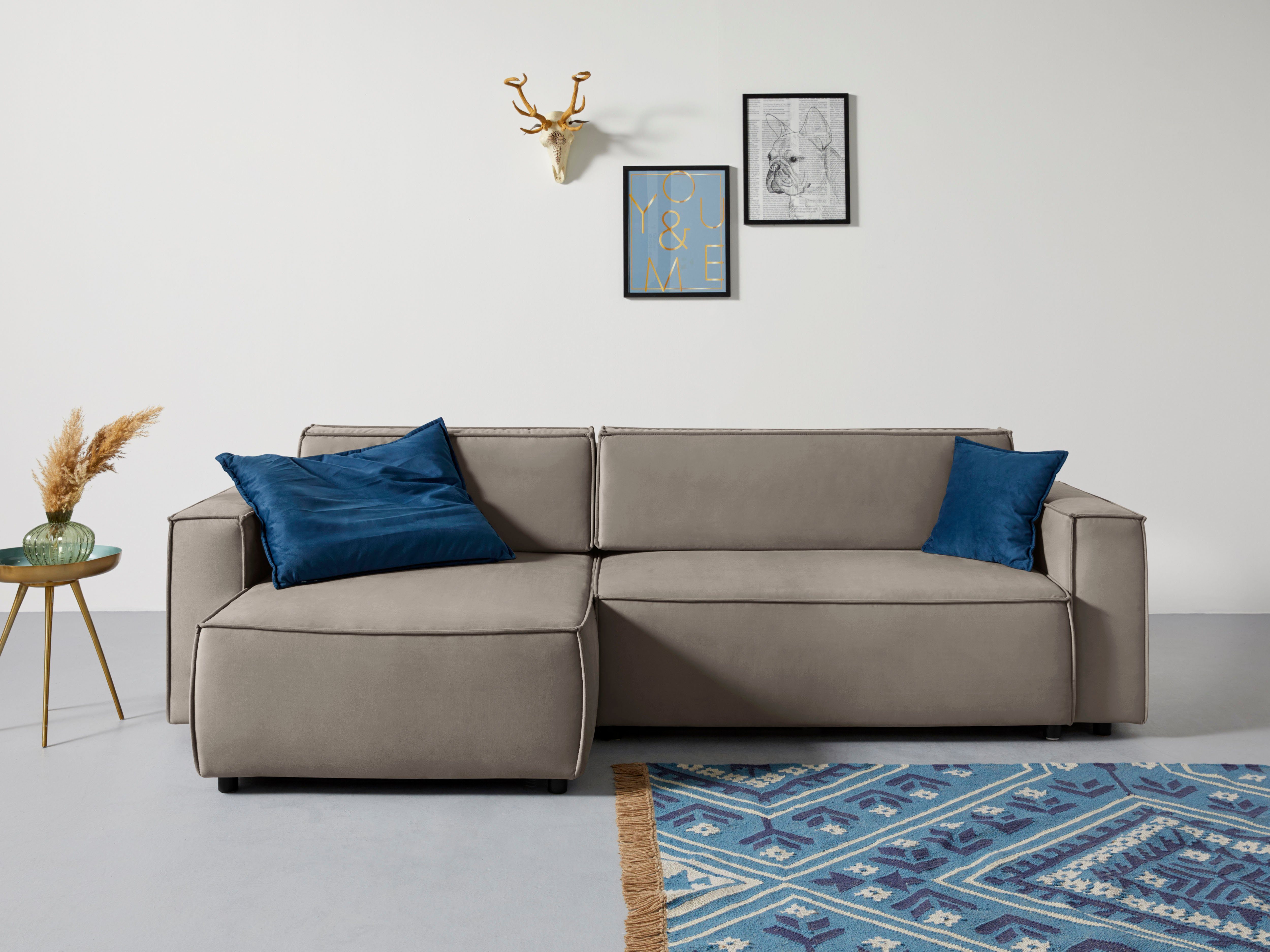 Home affaire Ecksofa Marva L-Form, B: 282 cm, Bettfunktion, Bettkasten & 2 Zierkissen, Federkern