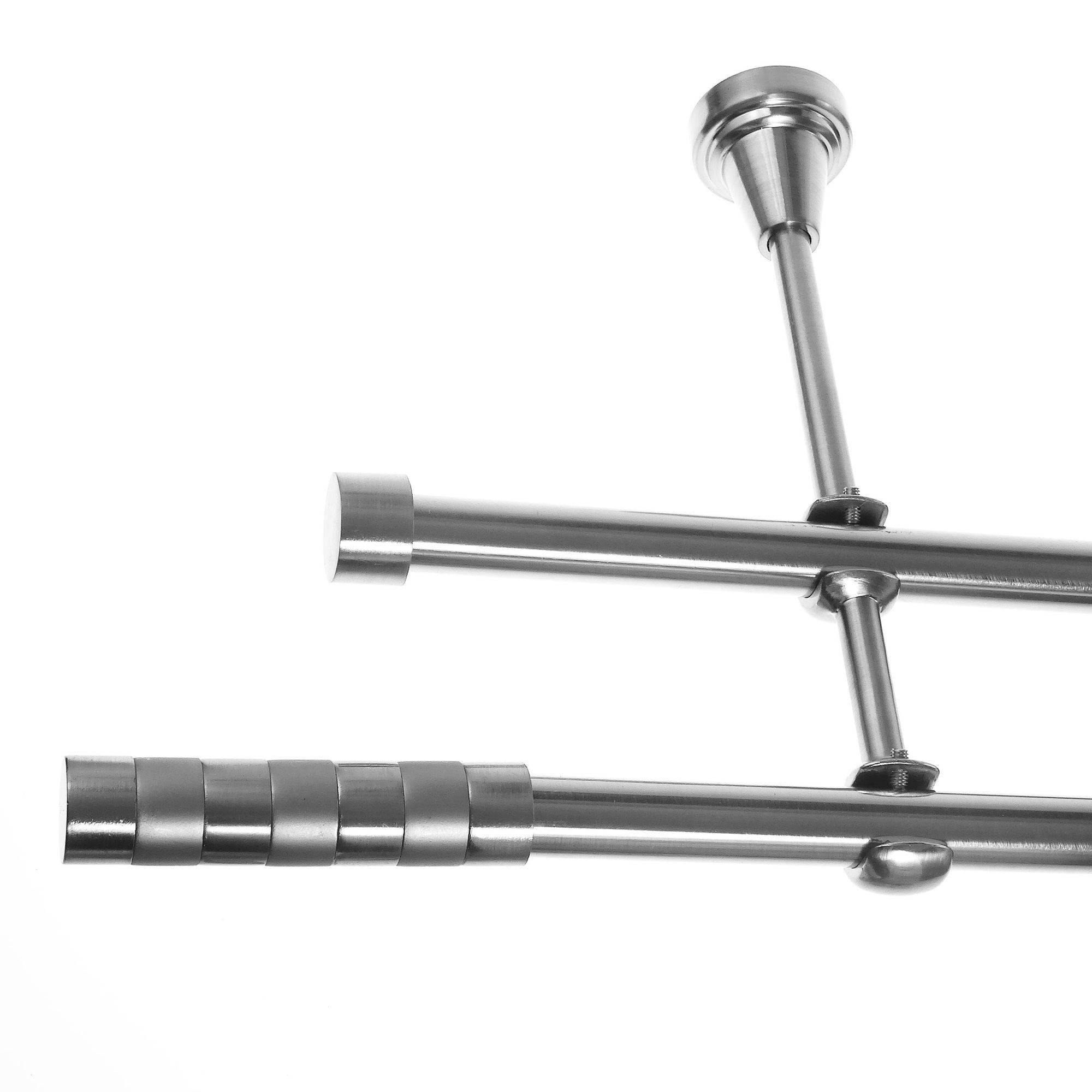 BASIT Gardinenstange Rohr Edelstahloptik 16 mm mit Wandträgern 140 cm E12, Ø 16 mm, 2-läufig, verschraubt, Metall, H24 140 cm E12 Zylinder