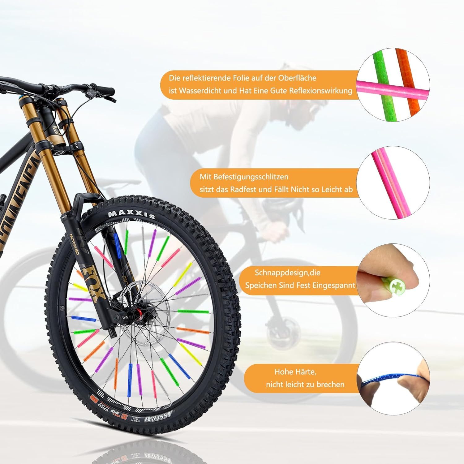 FELIXLEO Fahrradreflektor 84 Bunte Speichenreflektoren 360 Sichtbarkeit 7 Farben Radfahren, (1 St) – Bild 2 von 5