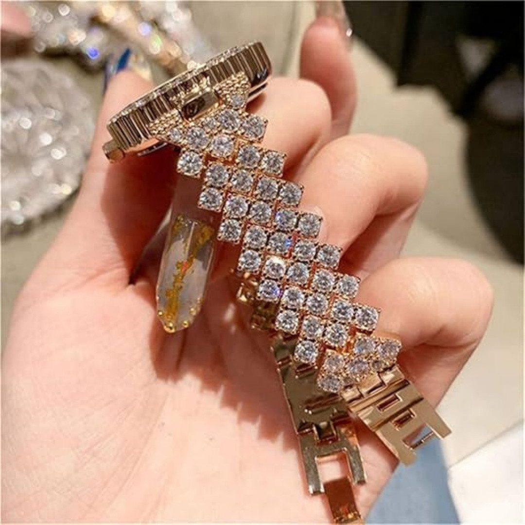 VEKROBOT Quarzuhr Elegantes Damenuhren Set mit künstlichen Diamanten Quarzuhr Modisch, (1-tlg), Funkelnde künstliche Diamanten Armbanduhr