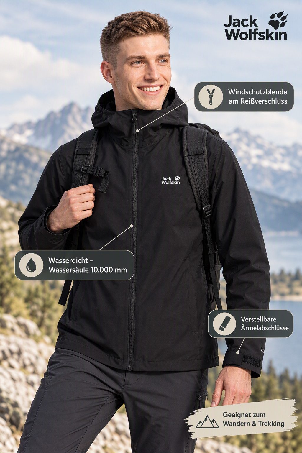 Jack Wolfskin Regenjacke OUTROVERT 2L JKT M mit Kapuze, atmungsaktiv, wasserdicht – Bild 3 von 5